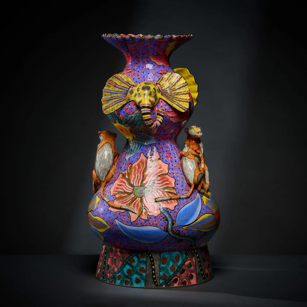 Ardmore Ceramic Studio; Elephant and monkey vase