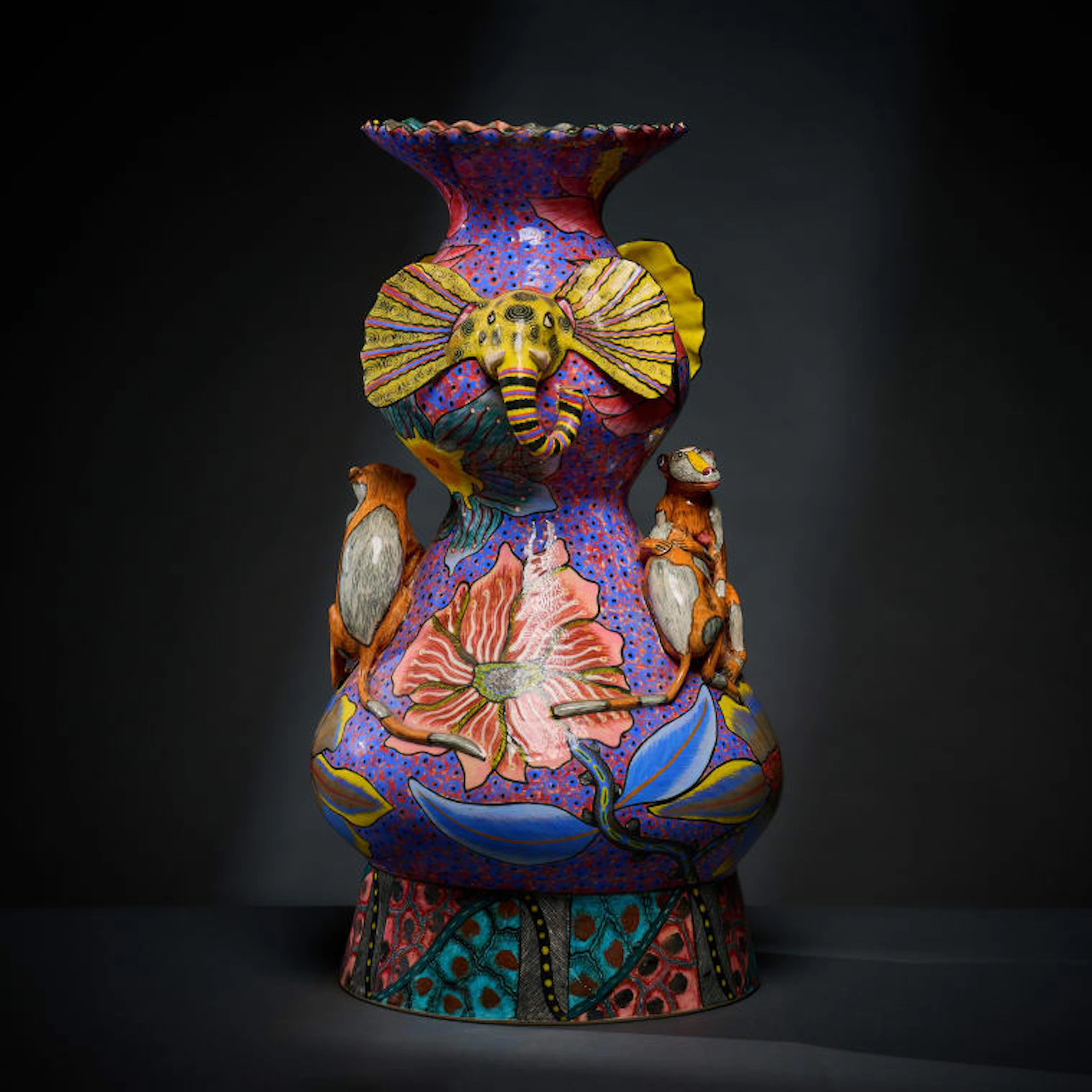 Ardmore Ceramic Studio; Elephant and monkey vase