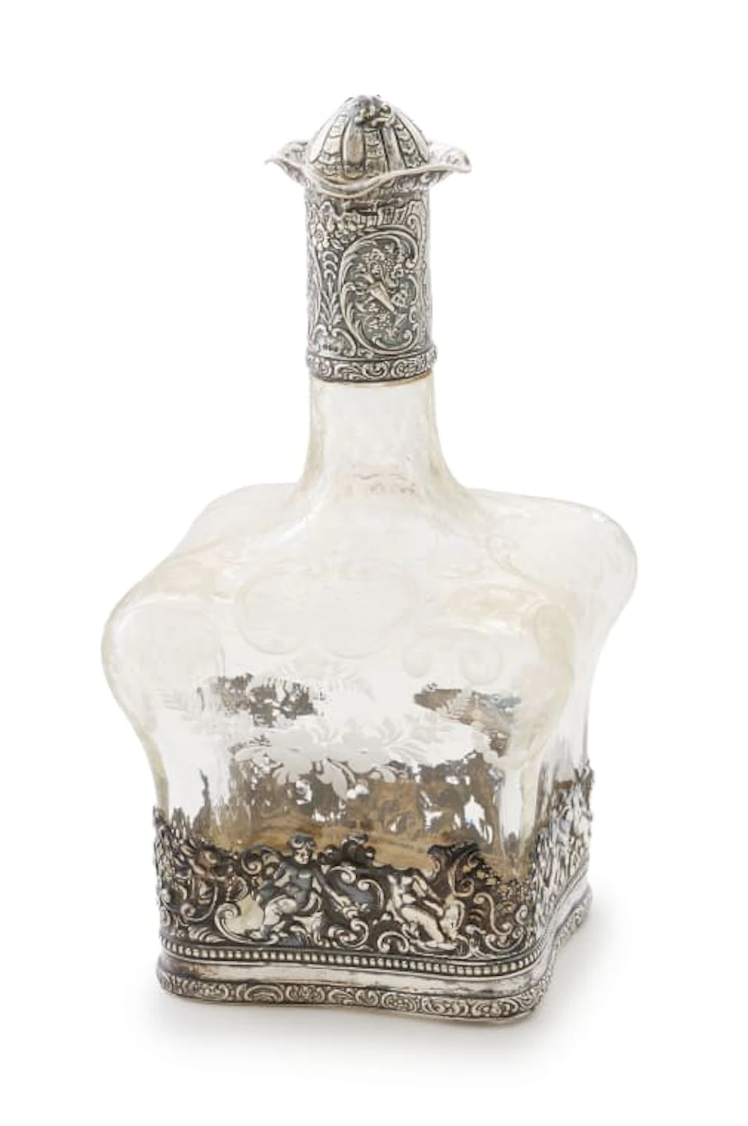 A Victorian silver-mounted glass decanter bearing import marks for