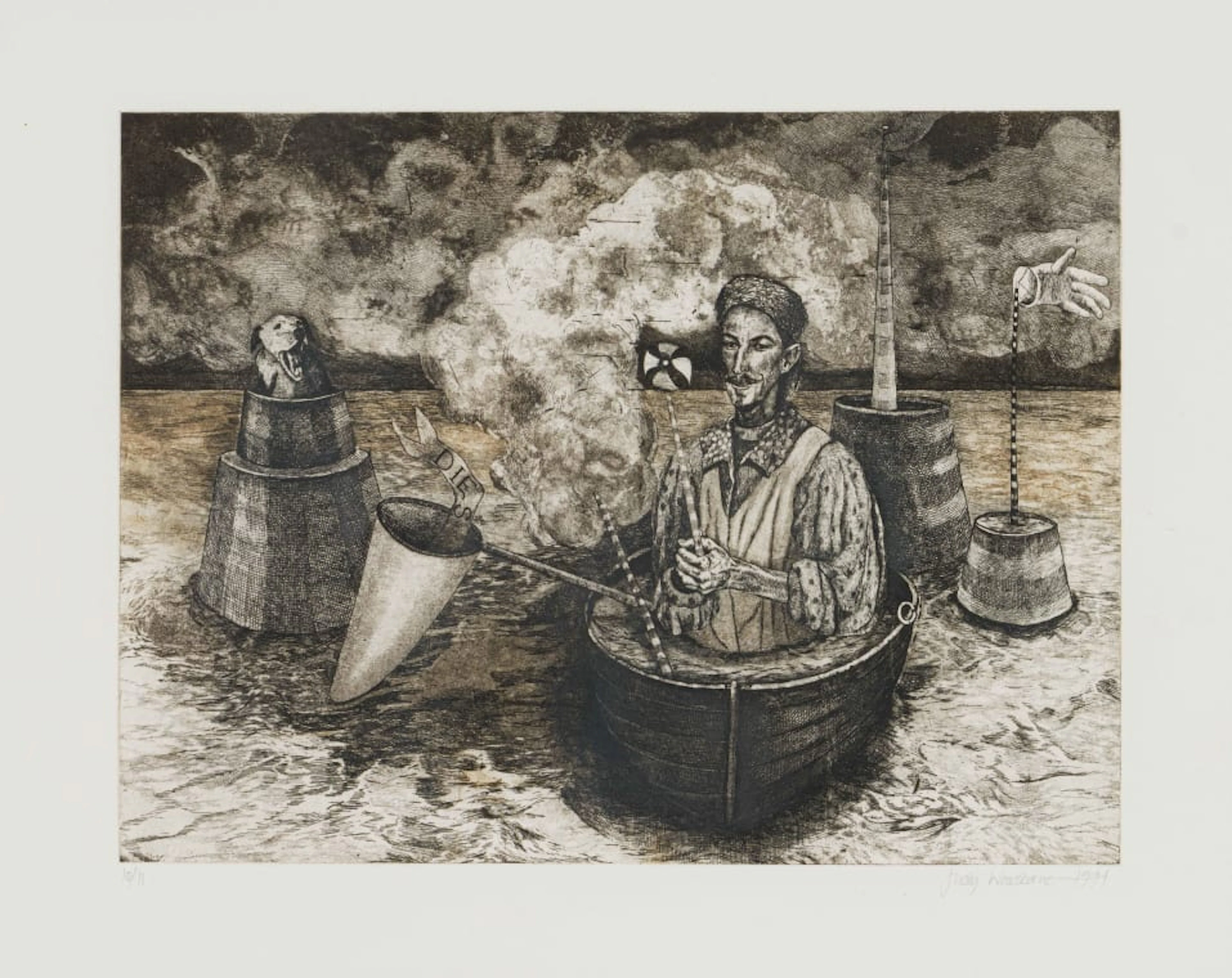 Judy Woodborne; Surreal Scene with Man in Boat