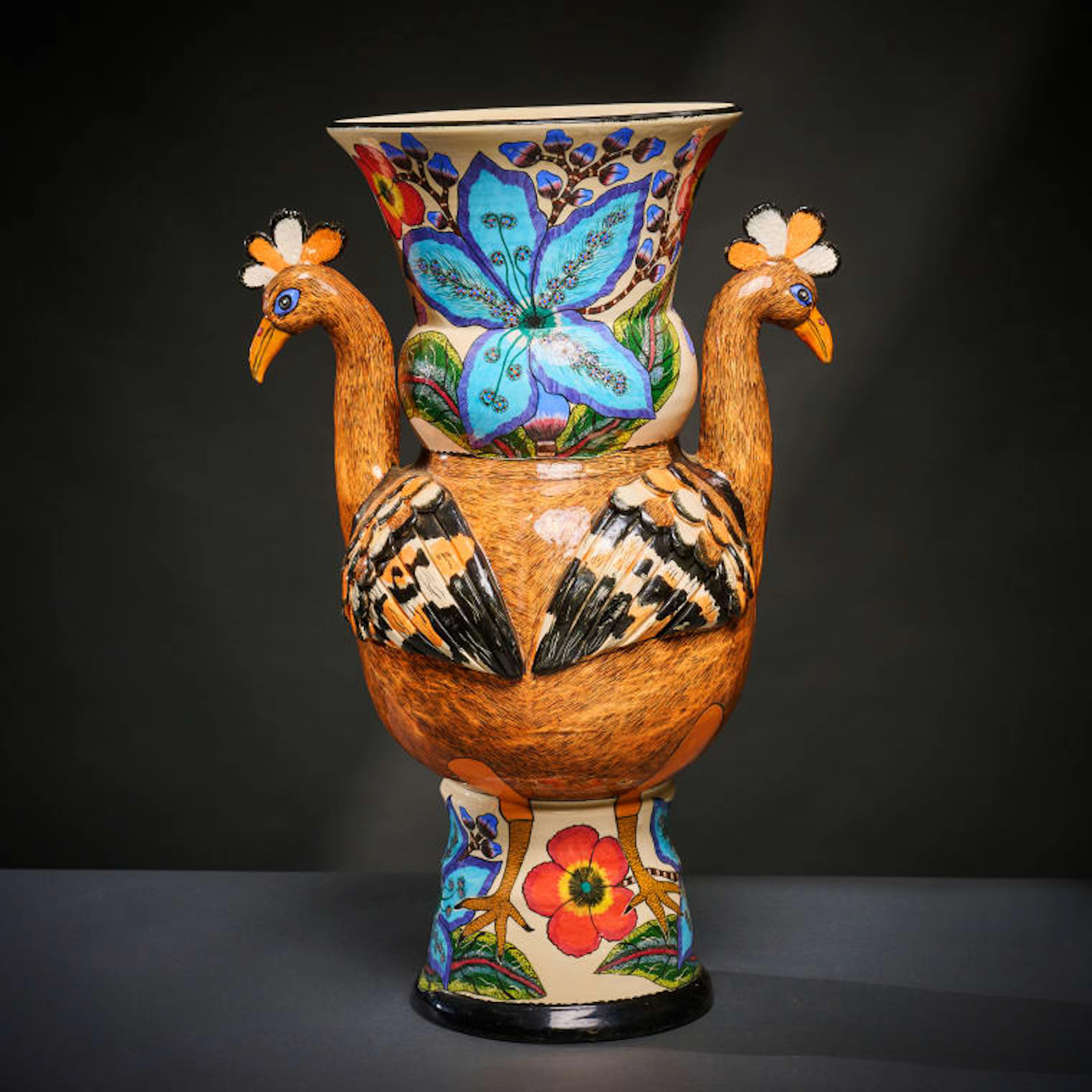 Ardmore Ceramic Studio; Hoopoe and flower vase