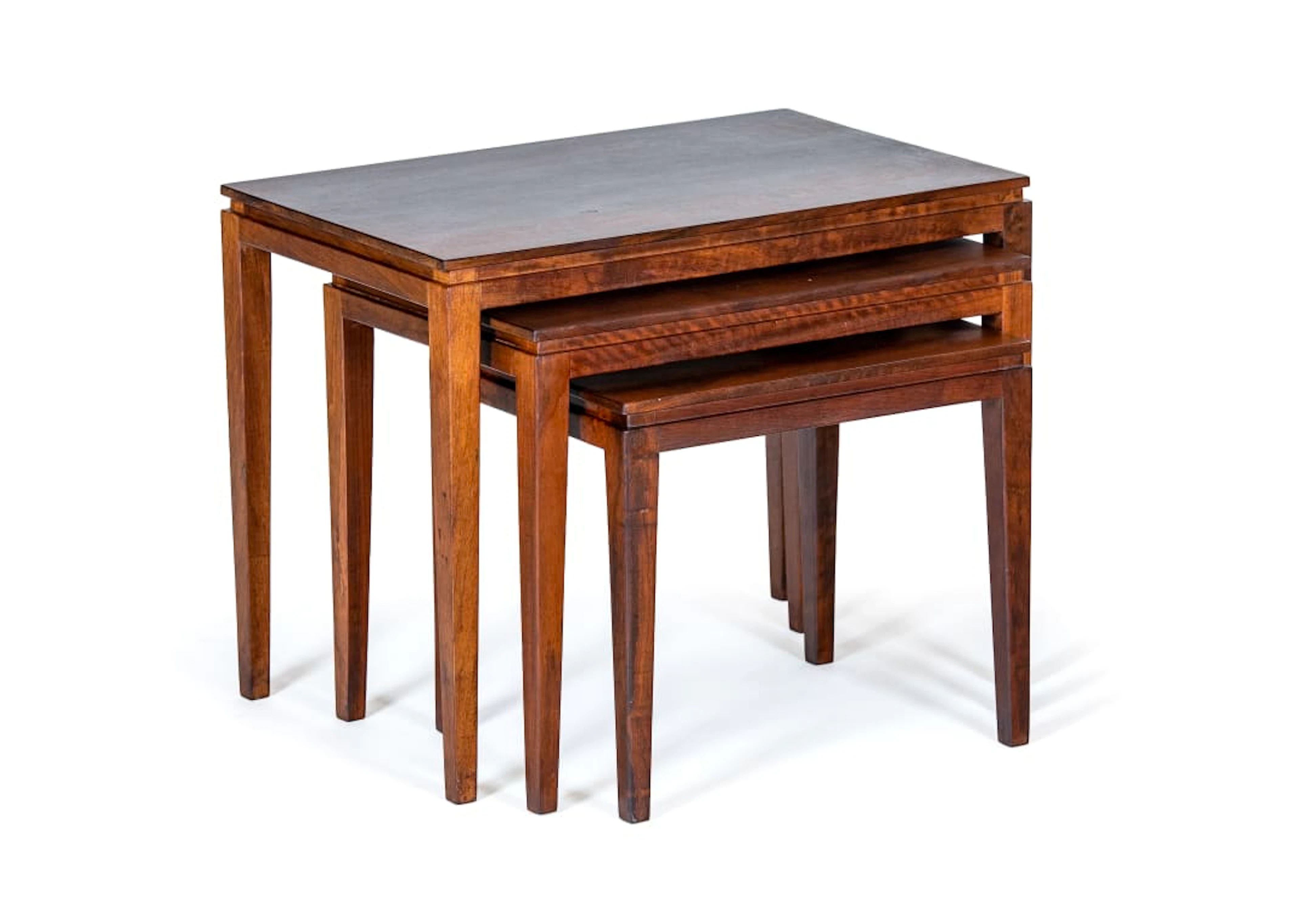 E.E. Meyer; Set of three Imbuia nesting tables for Binnehuis, South Africa