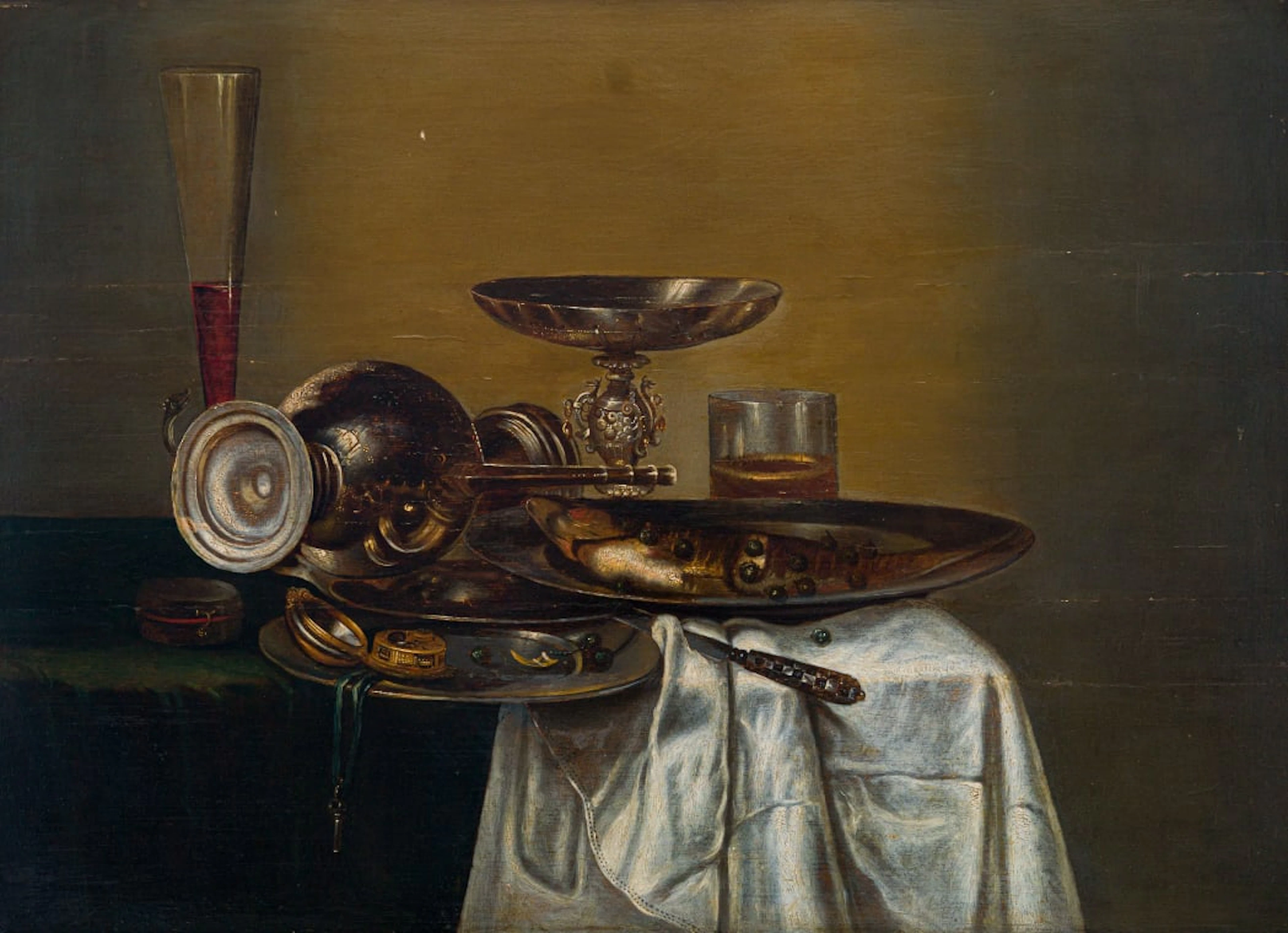 Follower of Willem Claesz Heda; Still Life with Fish on a Draped Table