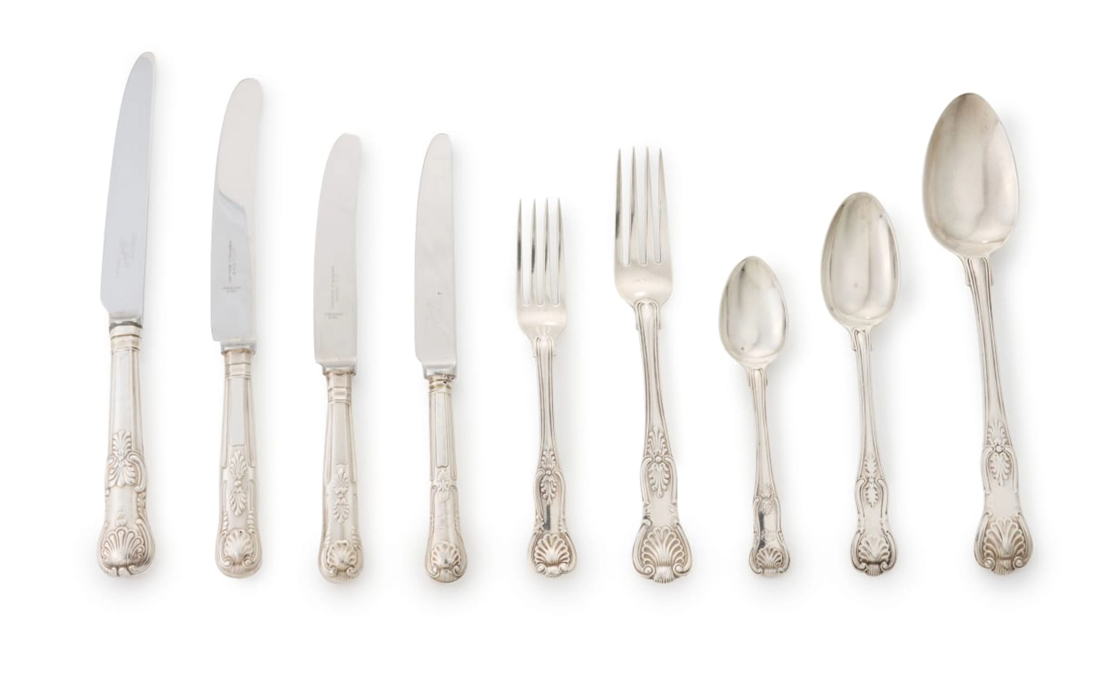 An assembled set of King's pattern silver cutlery set, various makers