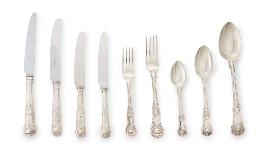 An assembled set of King's pattern silver cutlery set, various makers