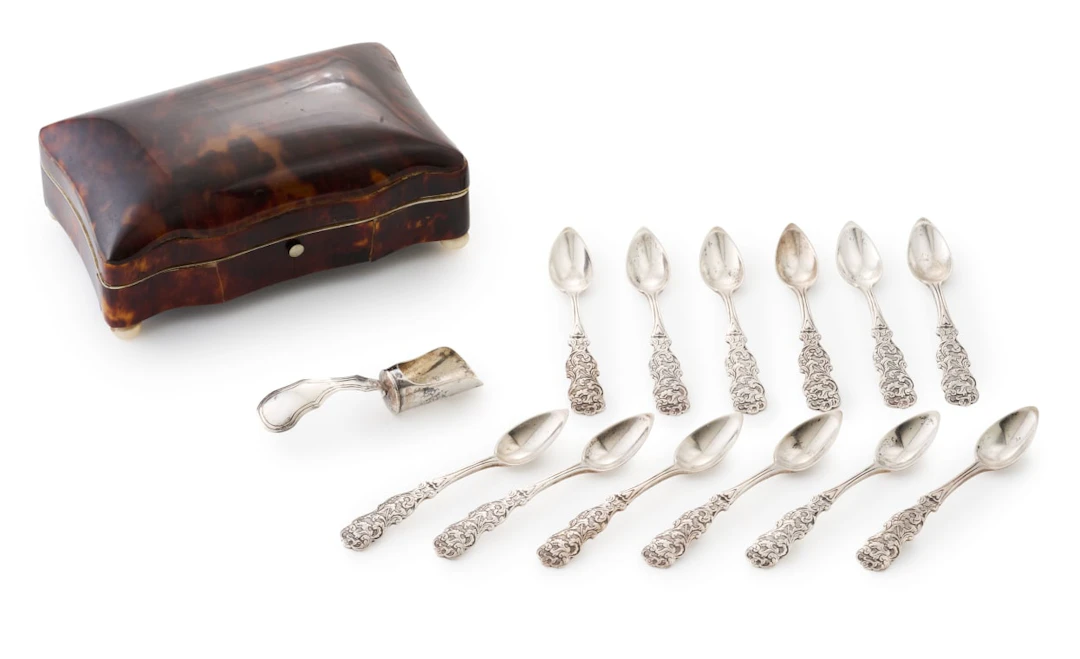 A set of twelve Dutch silver spoons with sugar scoop, Netherlands