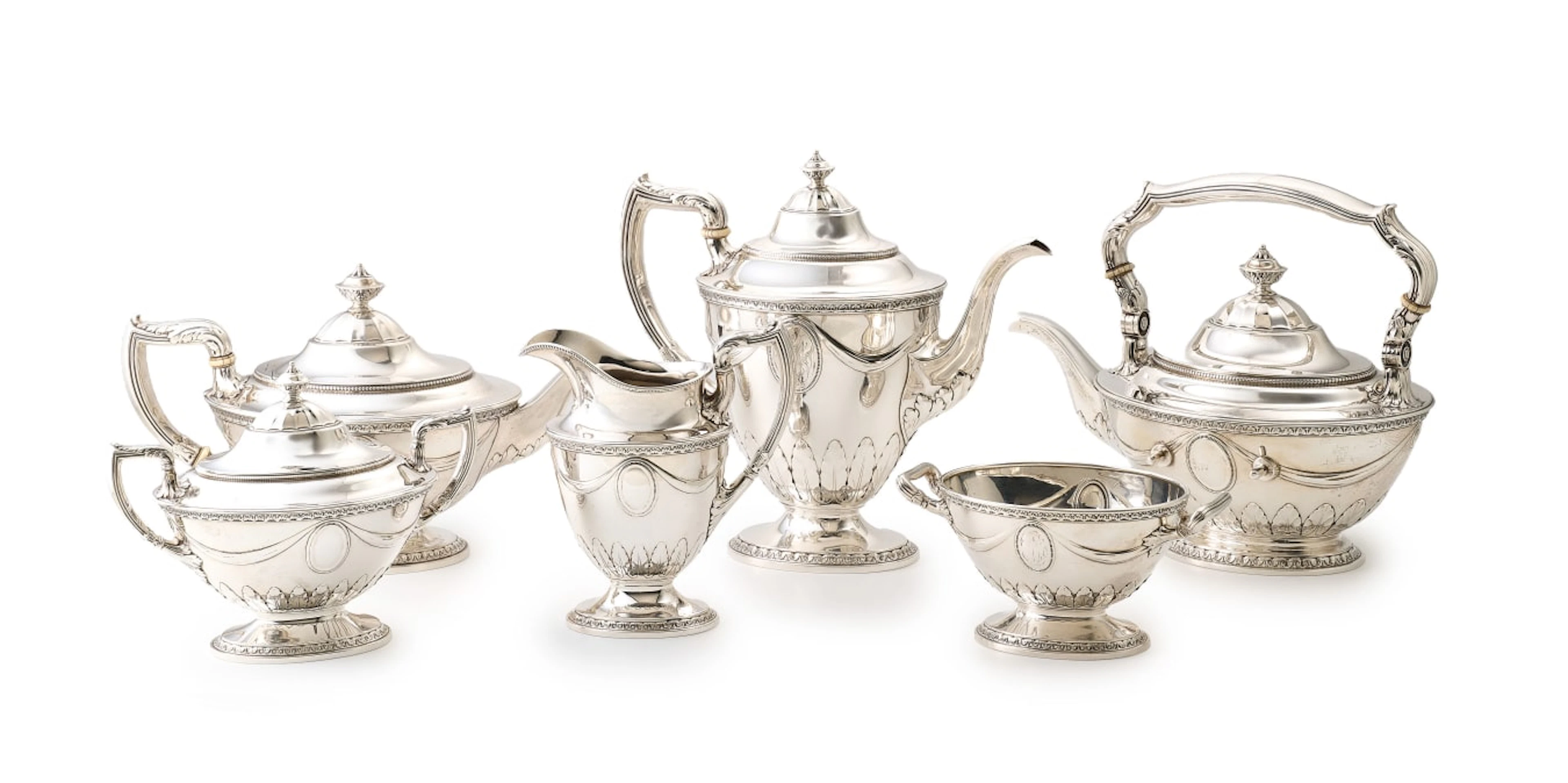 An American silver six-piece tea and coffee service, Gorham Manufacturing
