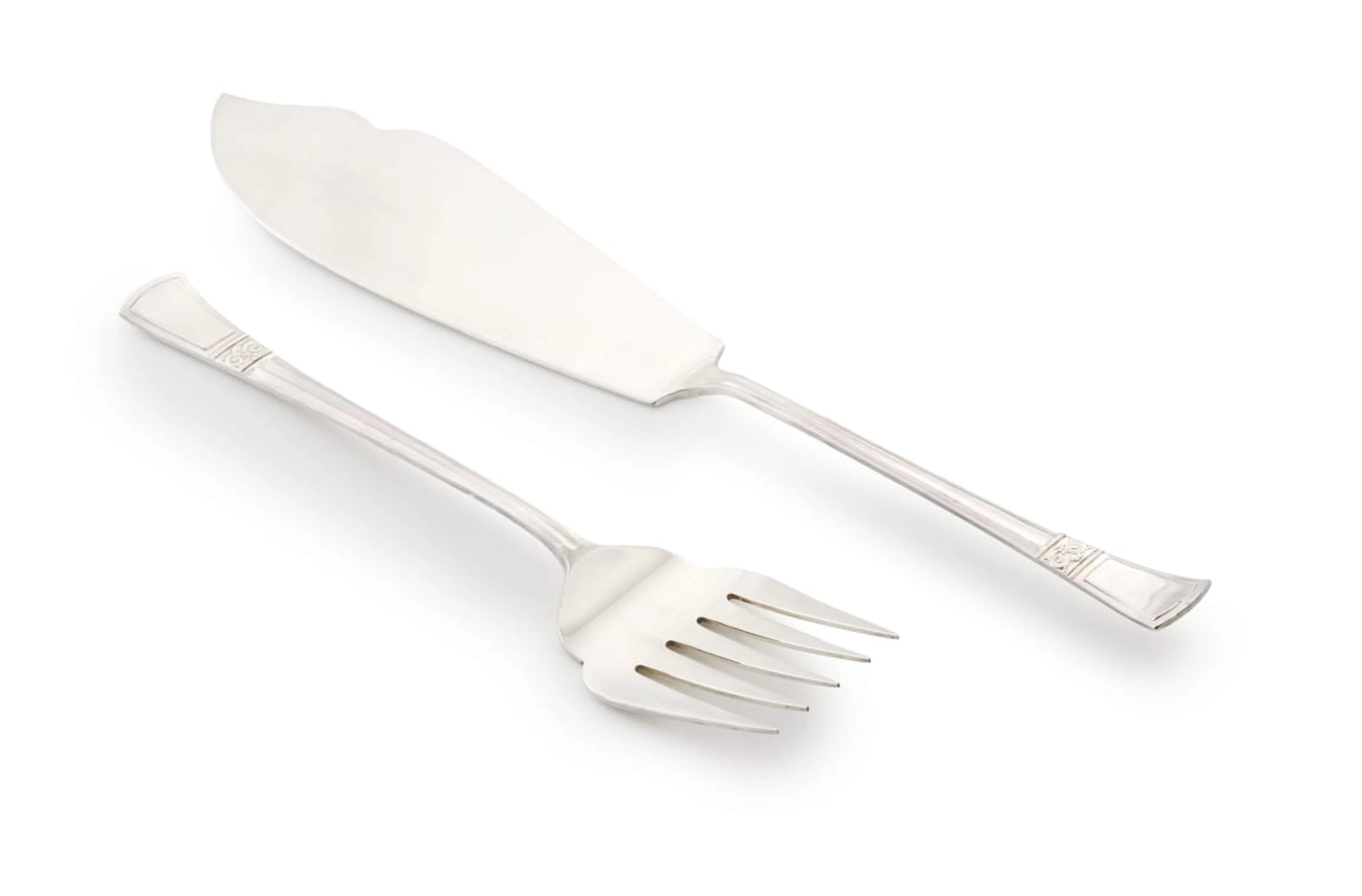 A pair of silver-plated fish servers, Angora Silverplate Co Ltd