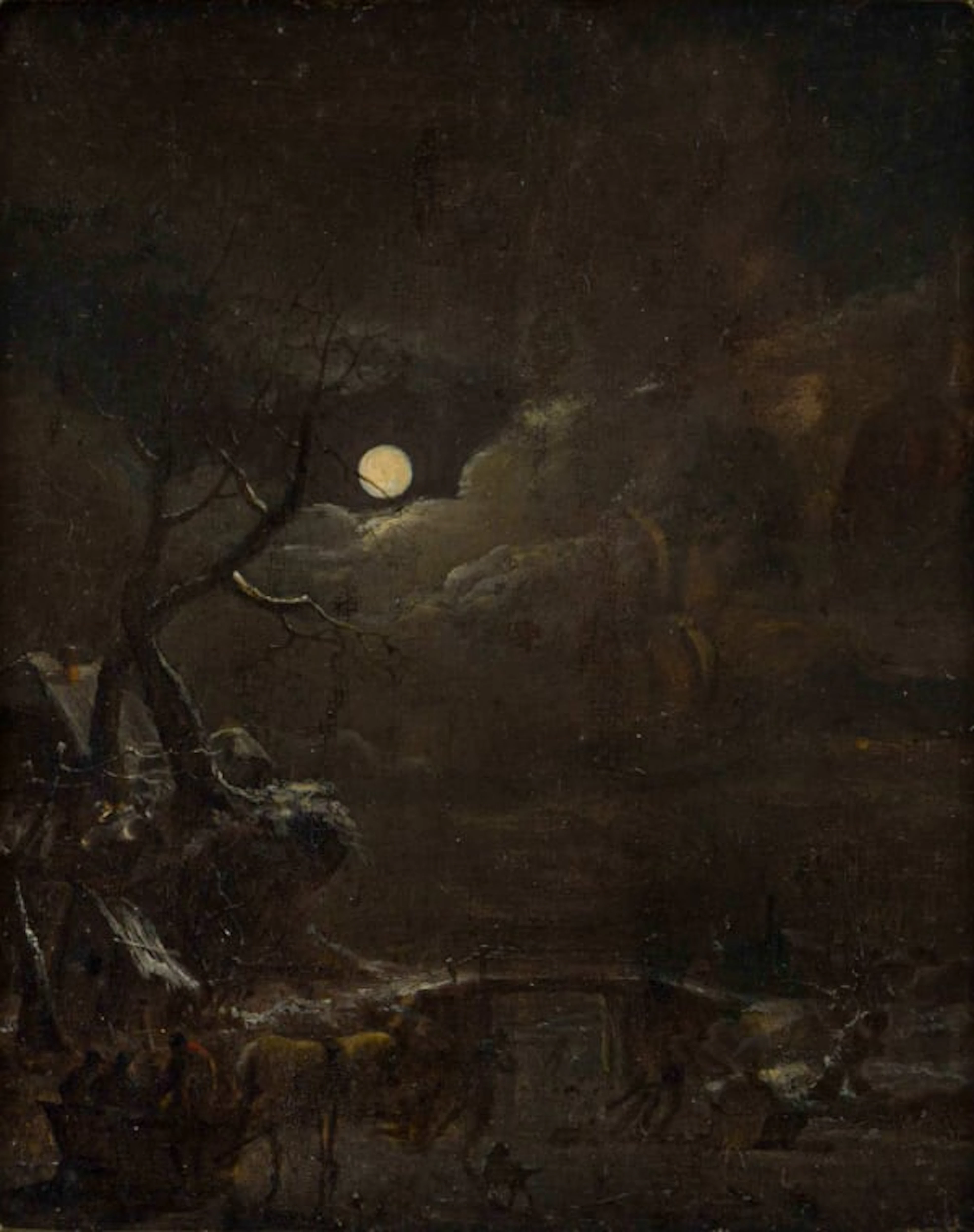 Aert van der Neer; Night Scene with Horse and Cart