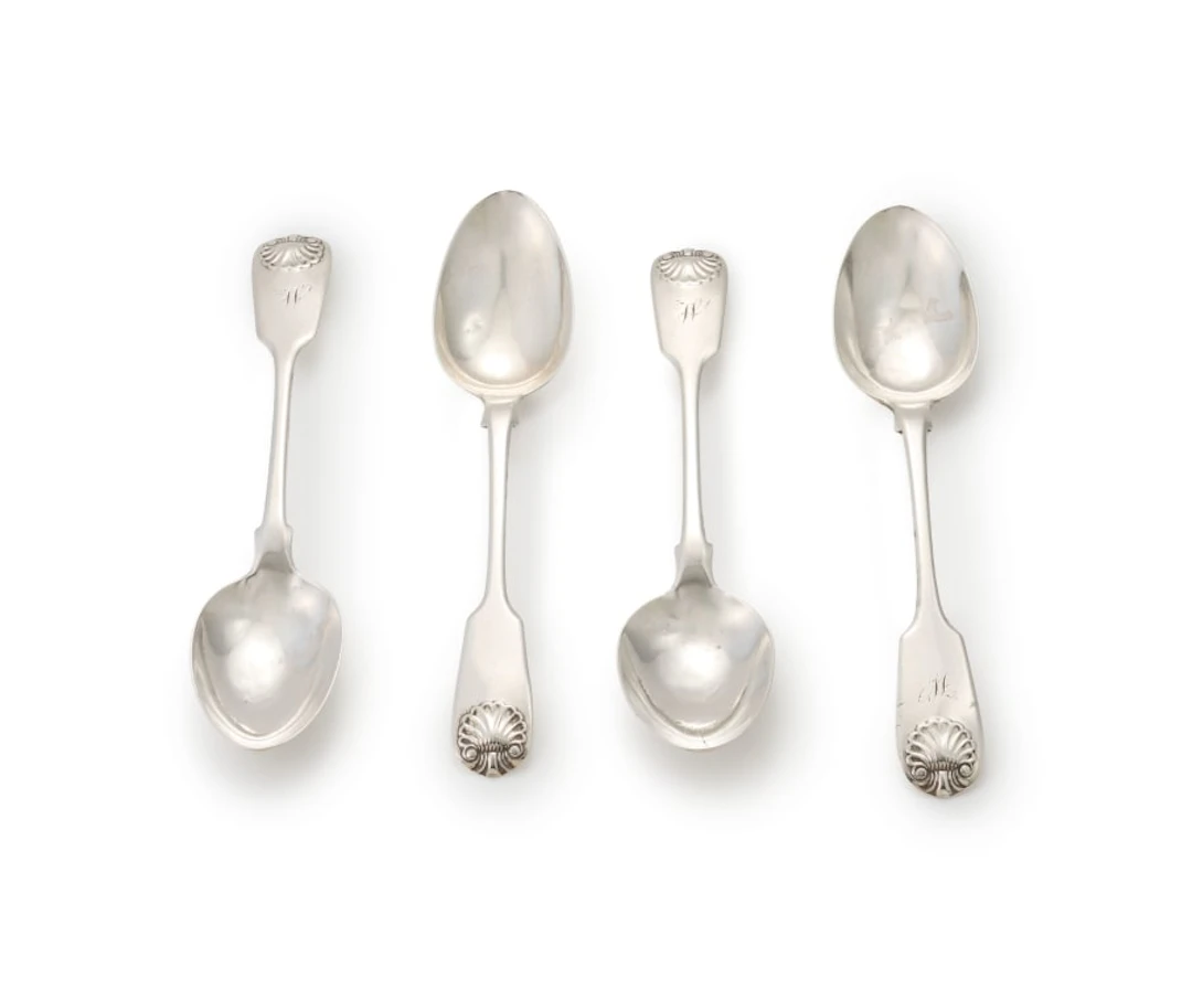 Two Victorian silver 'Fiddle pattern' teaspoons, Clement Gowland I