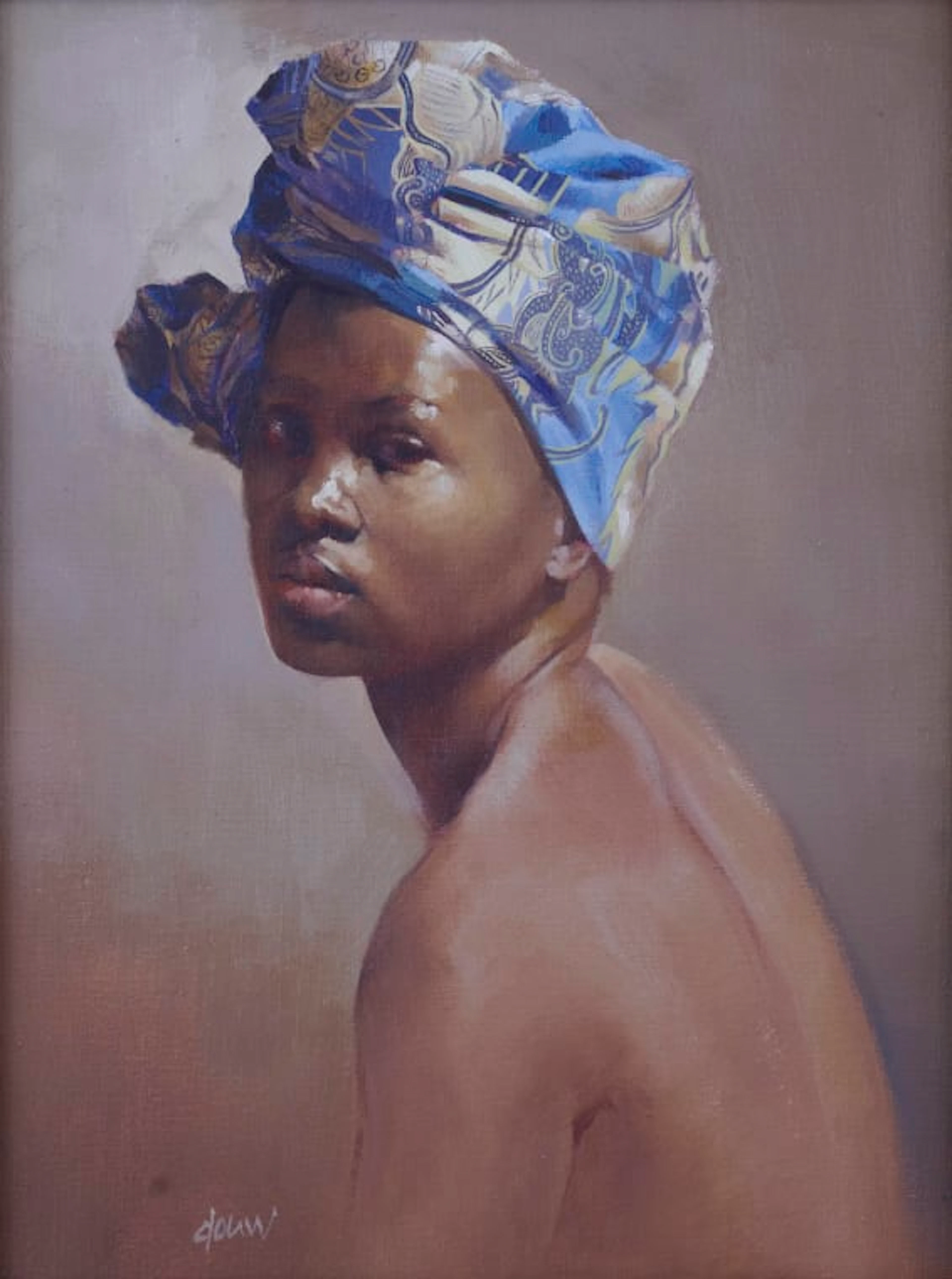 Douw van Heerden; Portrait of a Woman Wearing a Headscarf