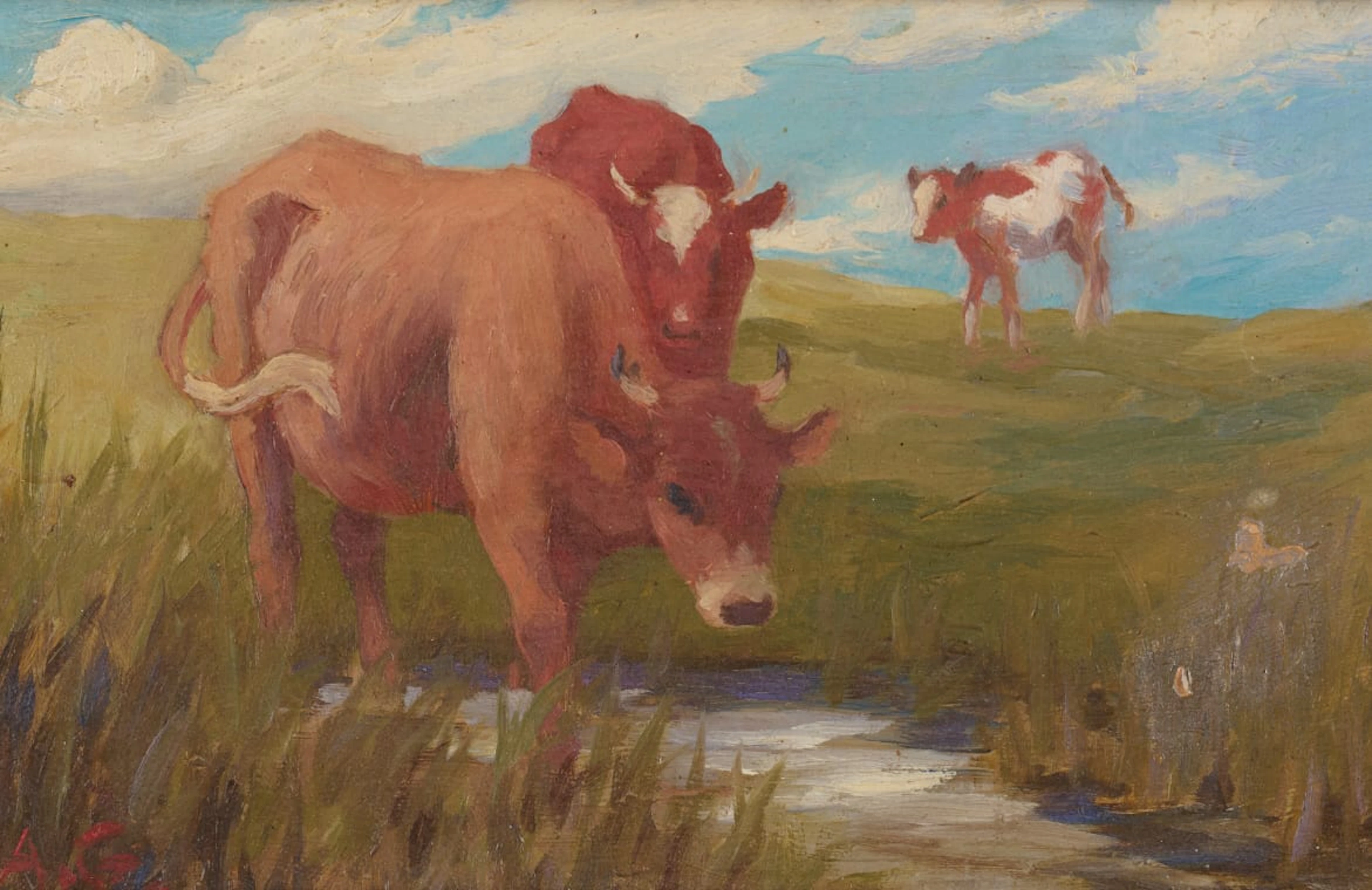 Allerley Glossop; Landscape with Cows and Stream