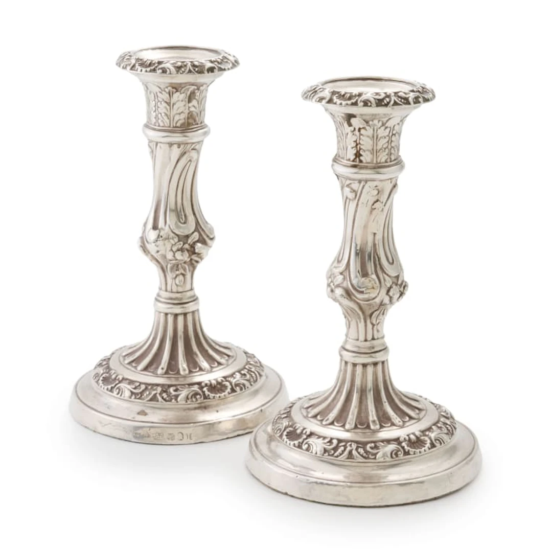 A pair of George III silver candlesticks, John & Thomas Settle, Sheffield, 1818