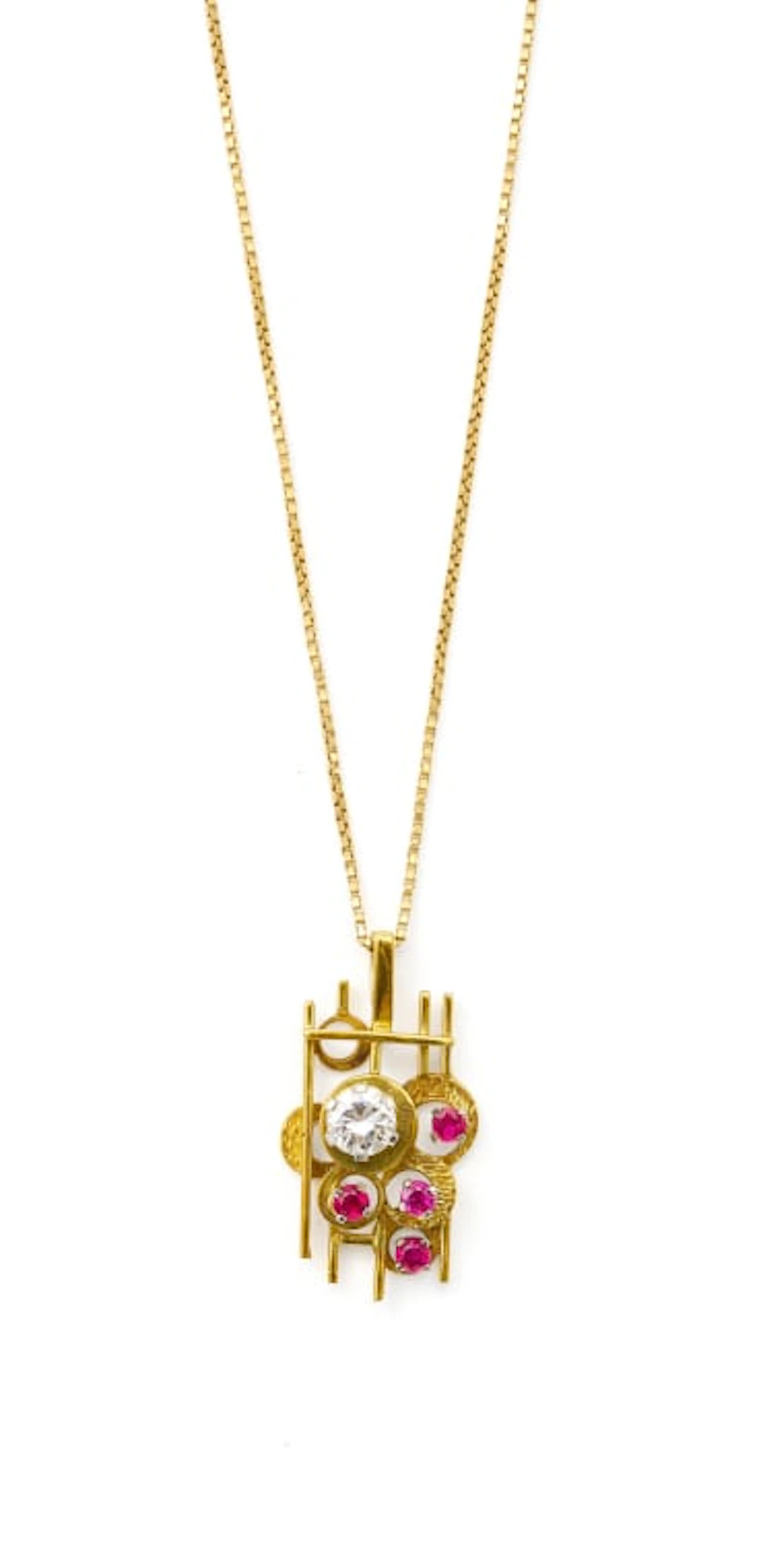 Geometric ruby and diamond necklace
