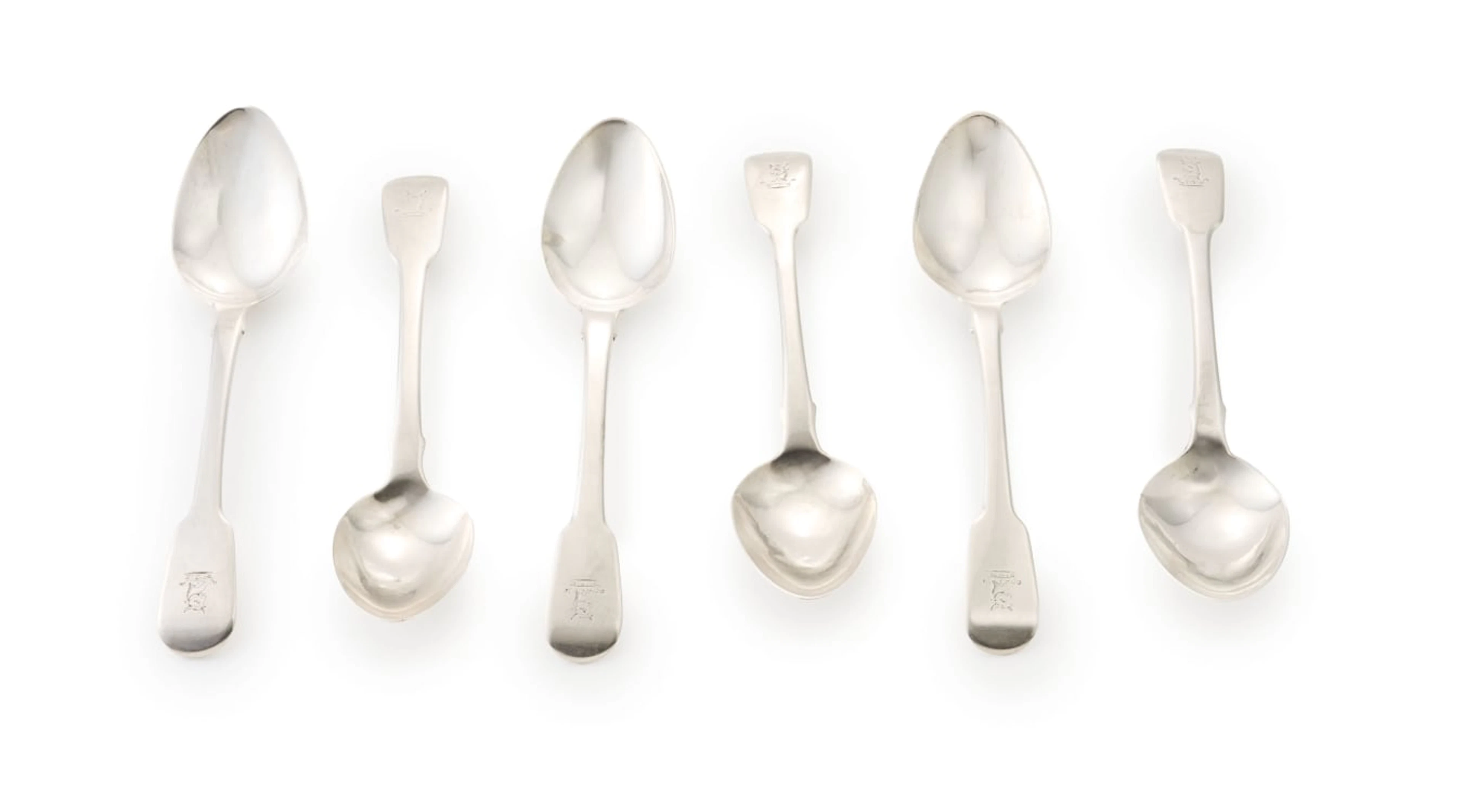Six George IV Fiddle pattern silver spoons, Jonathan Hayne, London, 1824