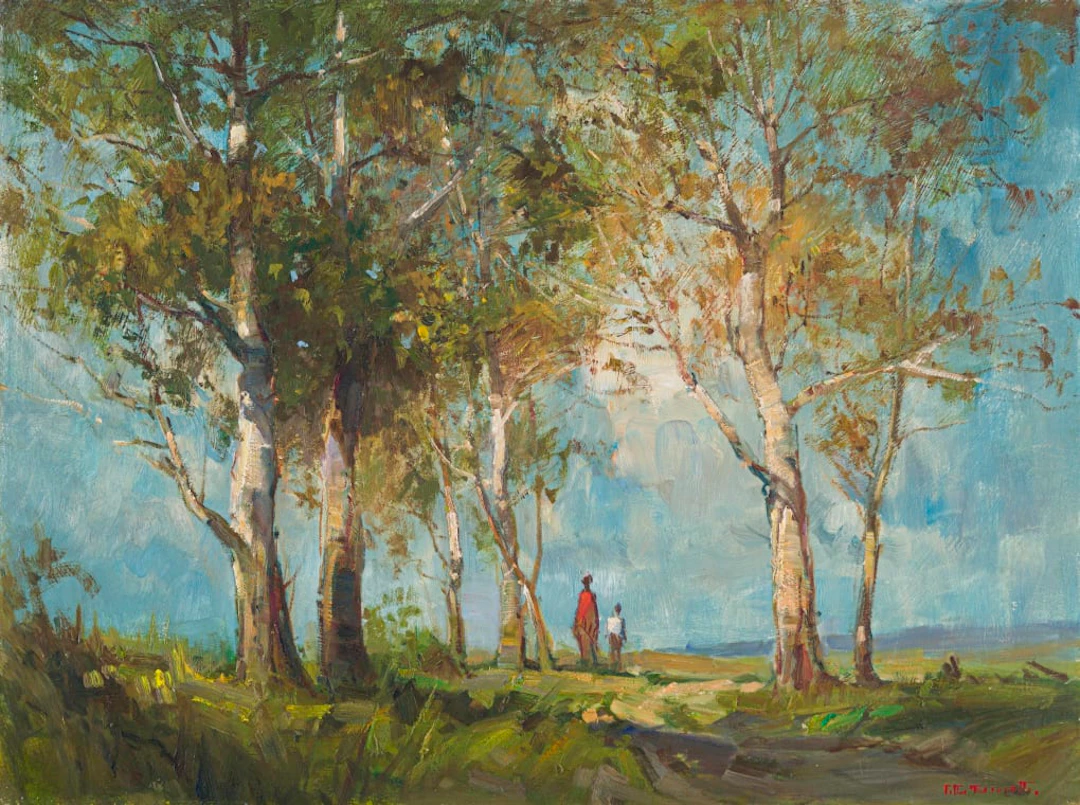 Titta Fasciotti; Landscape with Trees and Two Figures