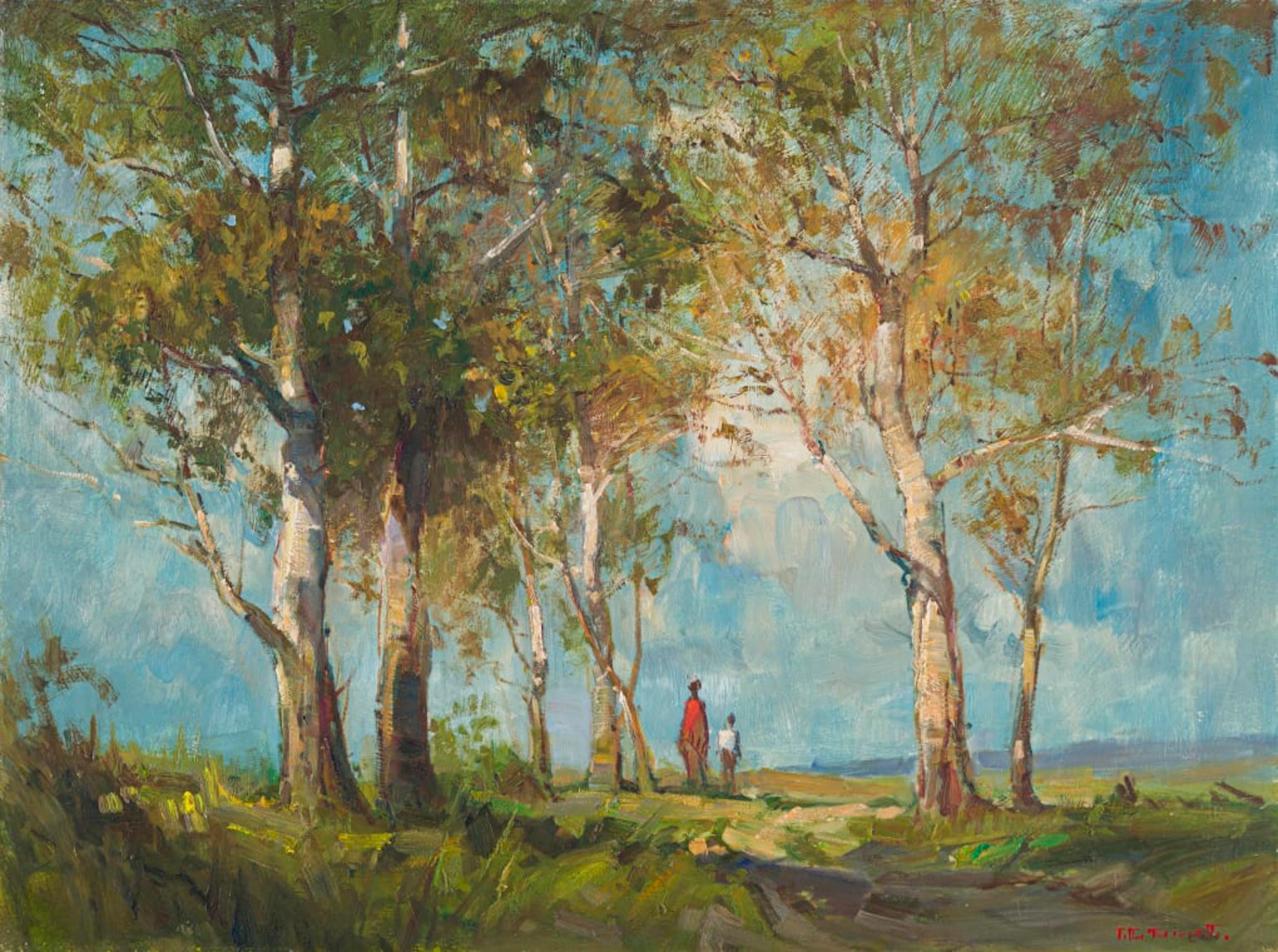 Titta Fasciotti; Landscape with Trees and Two Figures