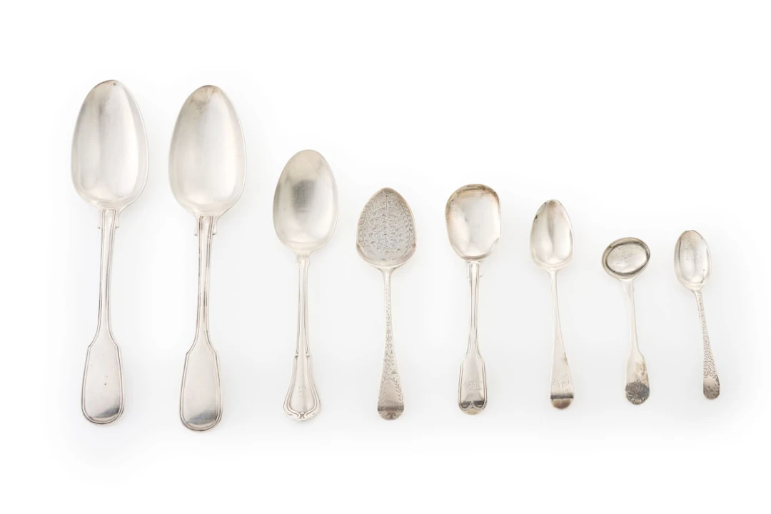 Eight miscellaneous spoons, Samuel H Hayne, London, 1864