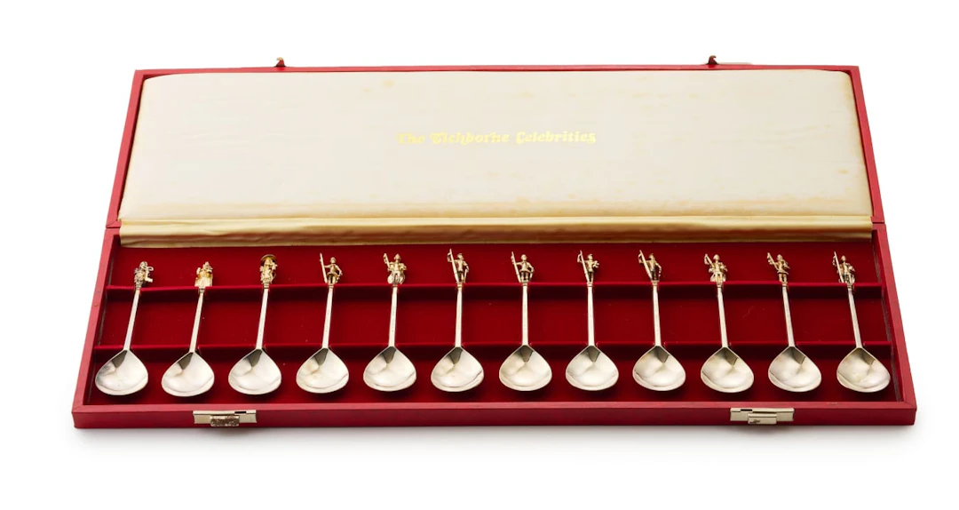 Set of replica Tichborne Celebrities silver spoons, Jan-Pierre Dondelinger