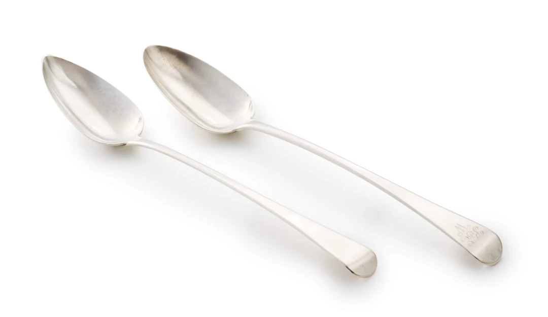 A pair of George III Old English silver basting spoons, Thomas Wallis