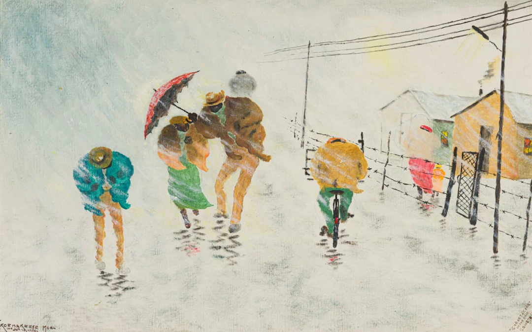 John Koenakeefe Mohl; Street Scene in the Rain, Soweto