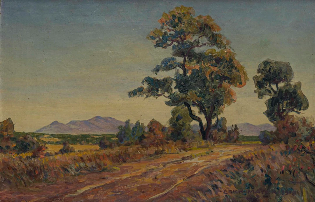 Erich Mayer; Tree and Road in a Landscape with Distant Mountains