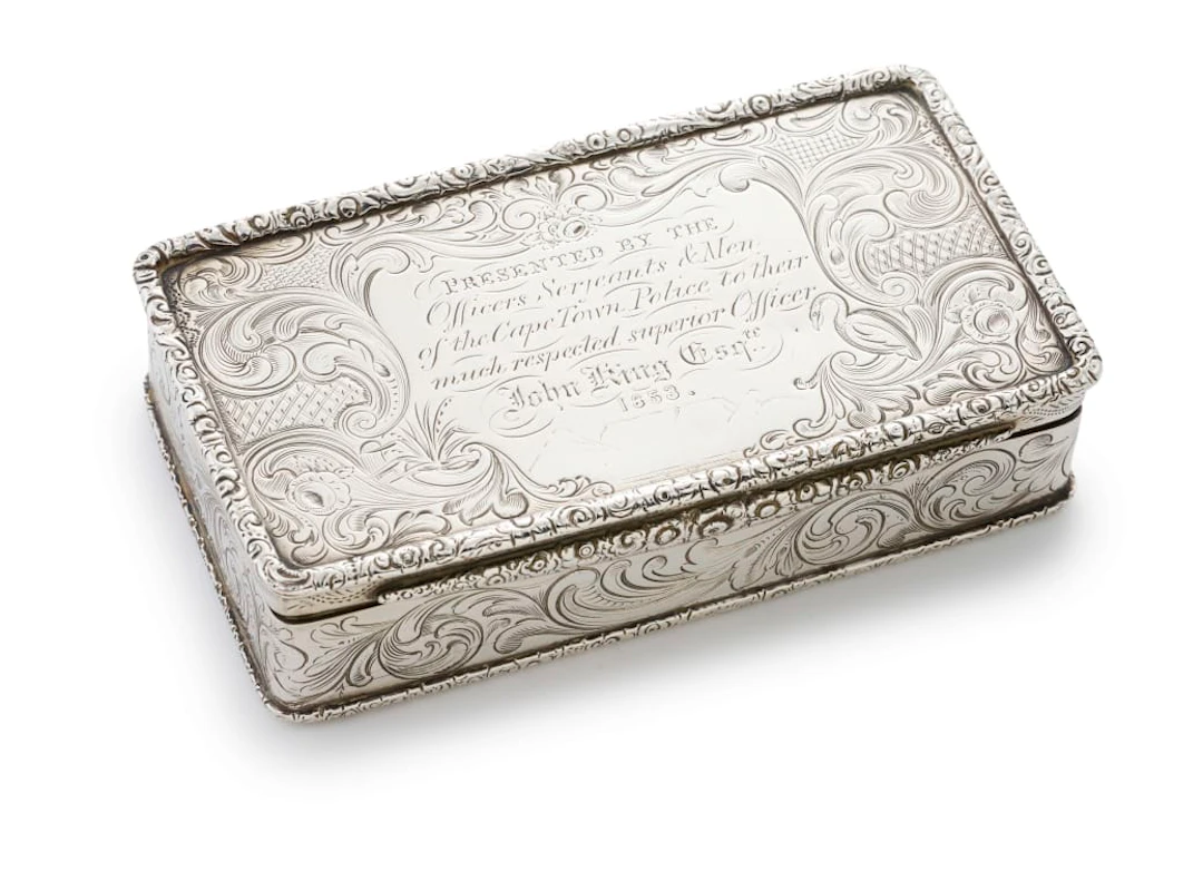 A rare Cape silver table snuff box, Thomas Stephenson, c.1840-1869