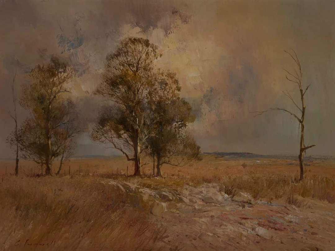 Christopher Tugwell; Landscape with Trees and Fence