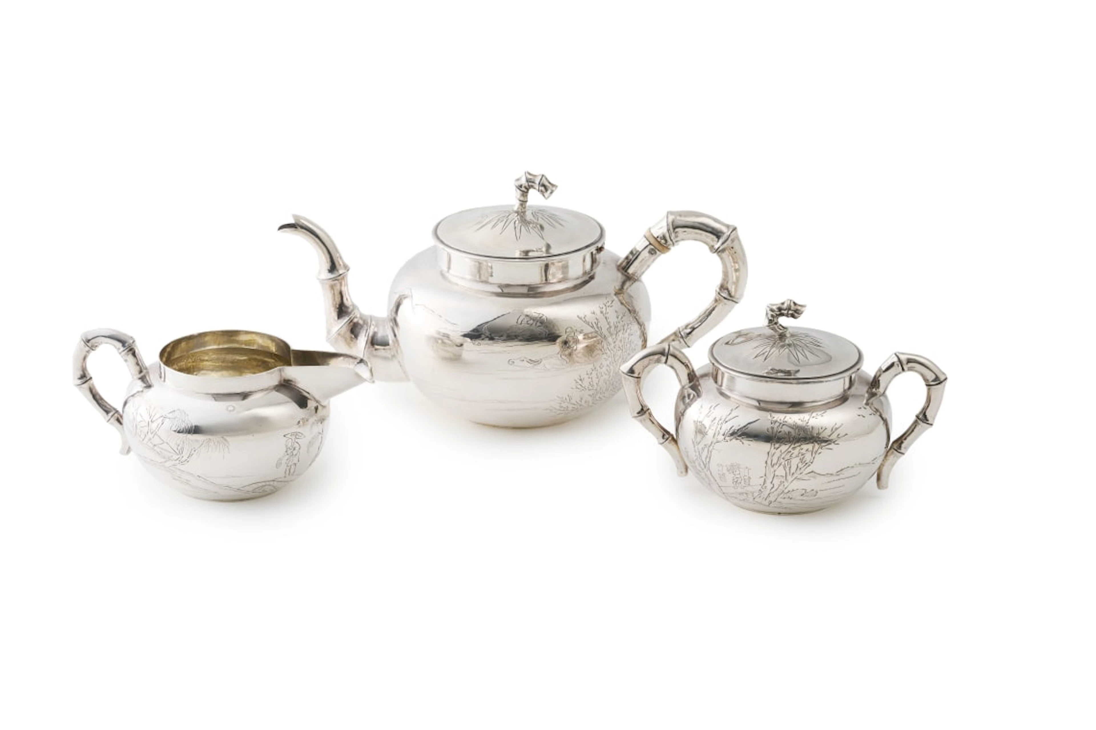 A Chinese silver export three-piece tea service, Hong Kong, late 19th century