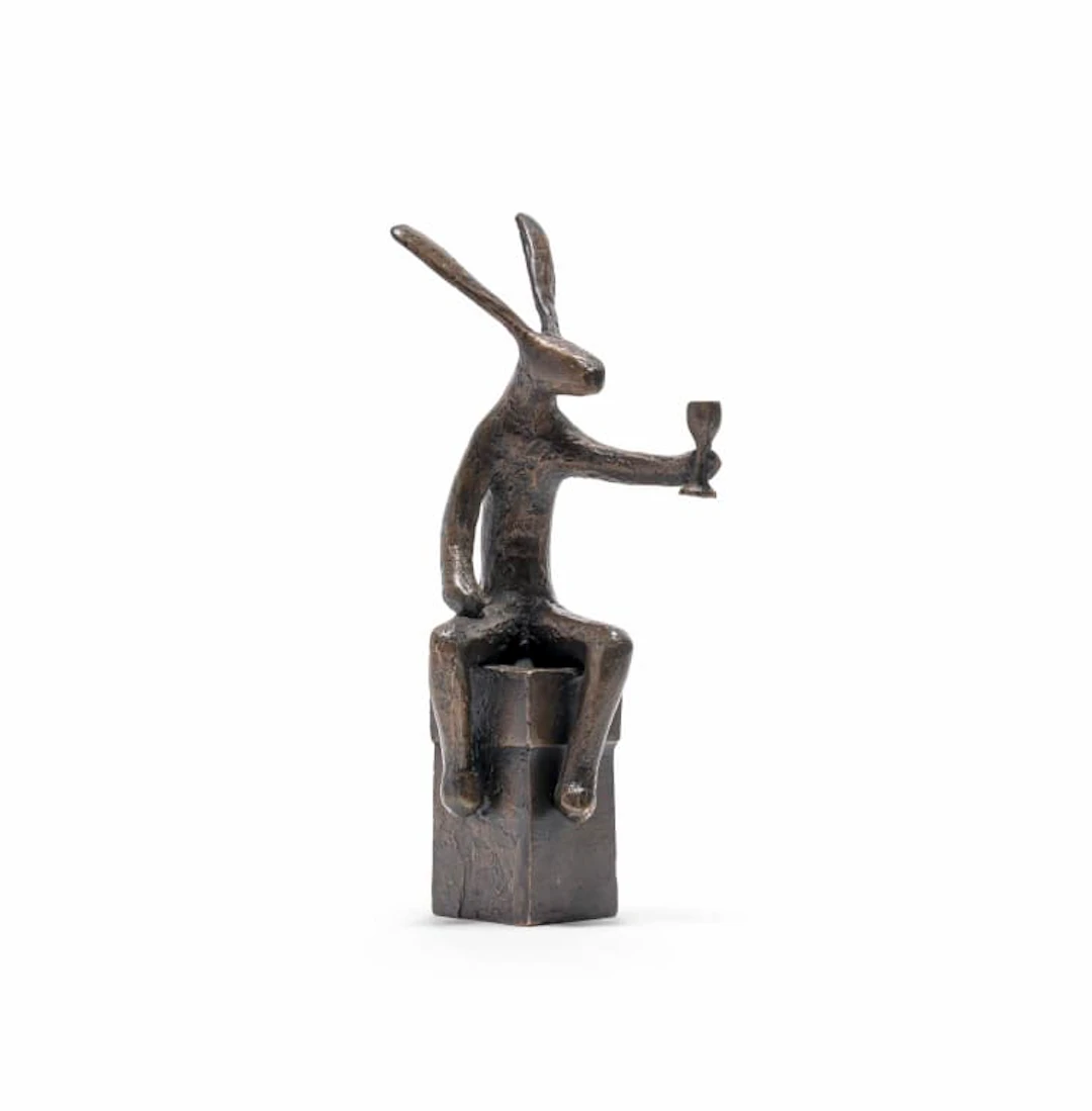 Guy du Toit; Seated Hare Drinking Wine