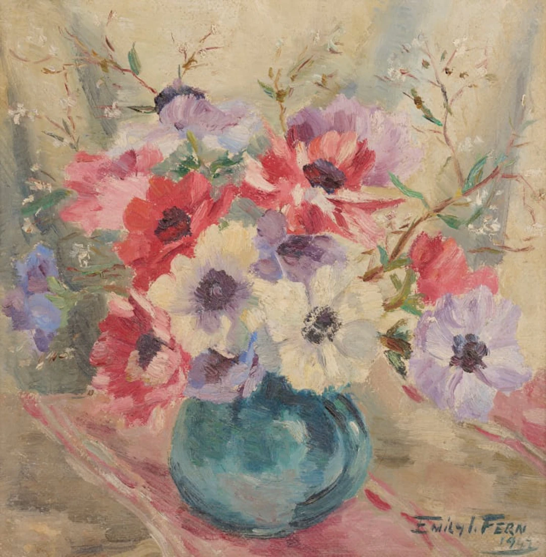 Emily Isabel Fern; Anemones in a Blue Vase