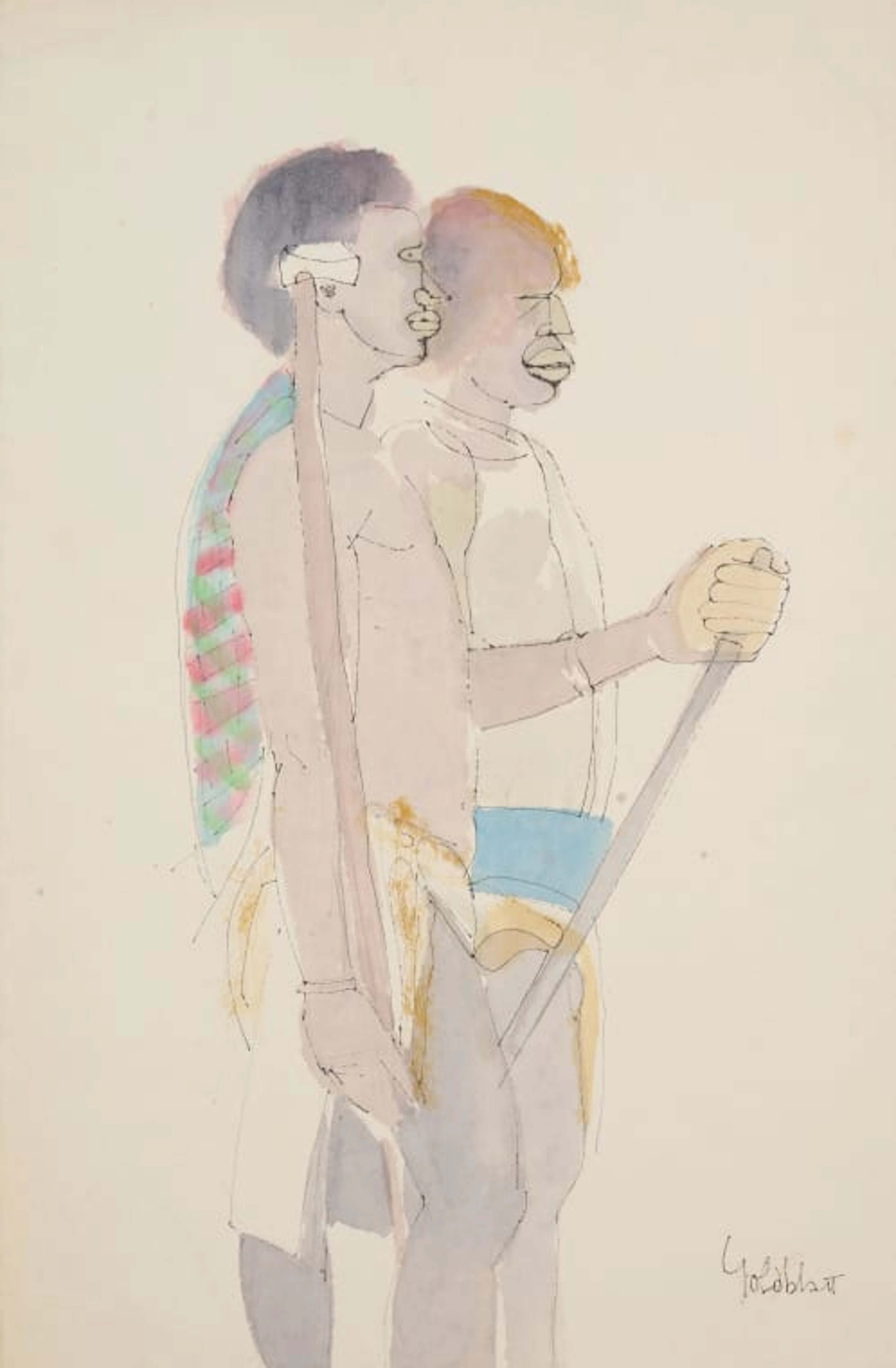 Sidney Goldblatt; Two Figures with Staffs