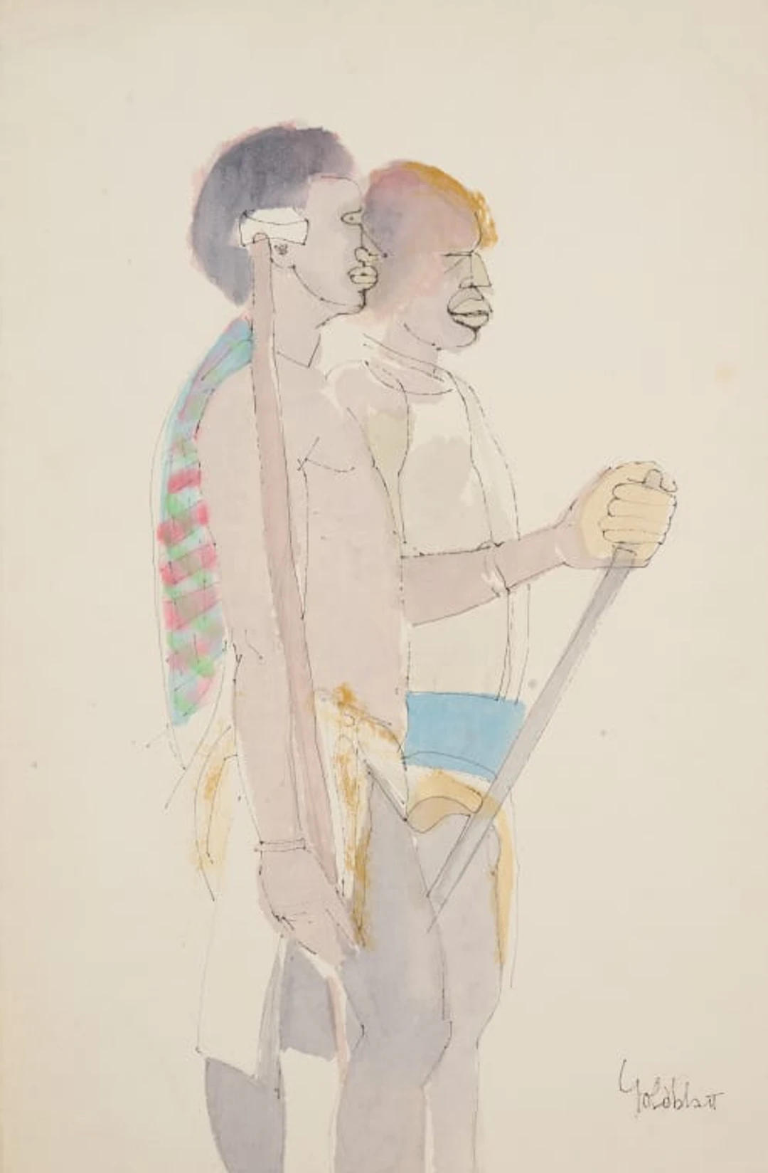 Sidney Goldblatt; Two Figures with Staffs