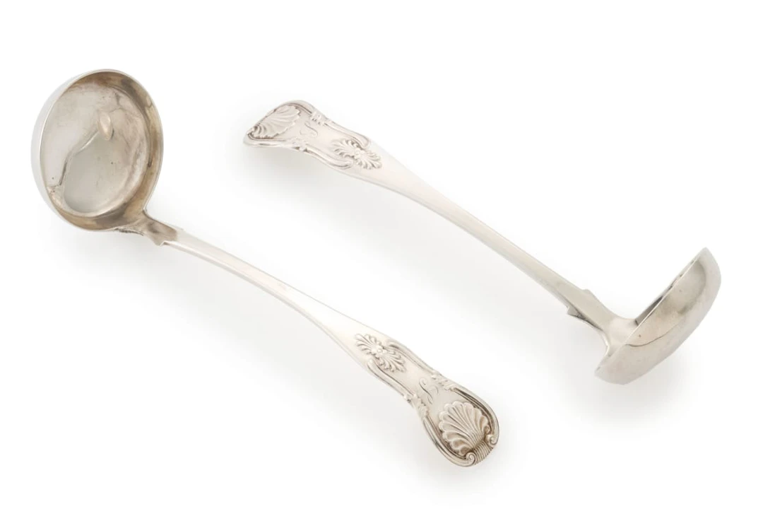 A pair of Scottish King's pattern silver ladles, AM & Co, Edinburgh, 1844