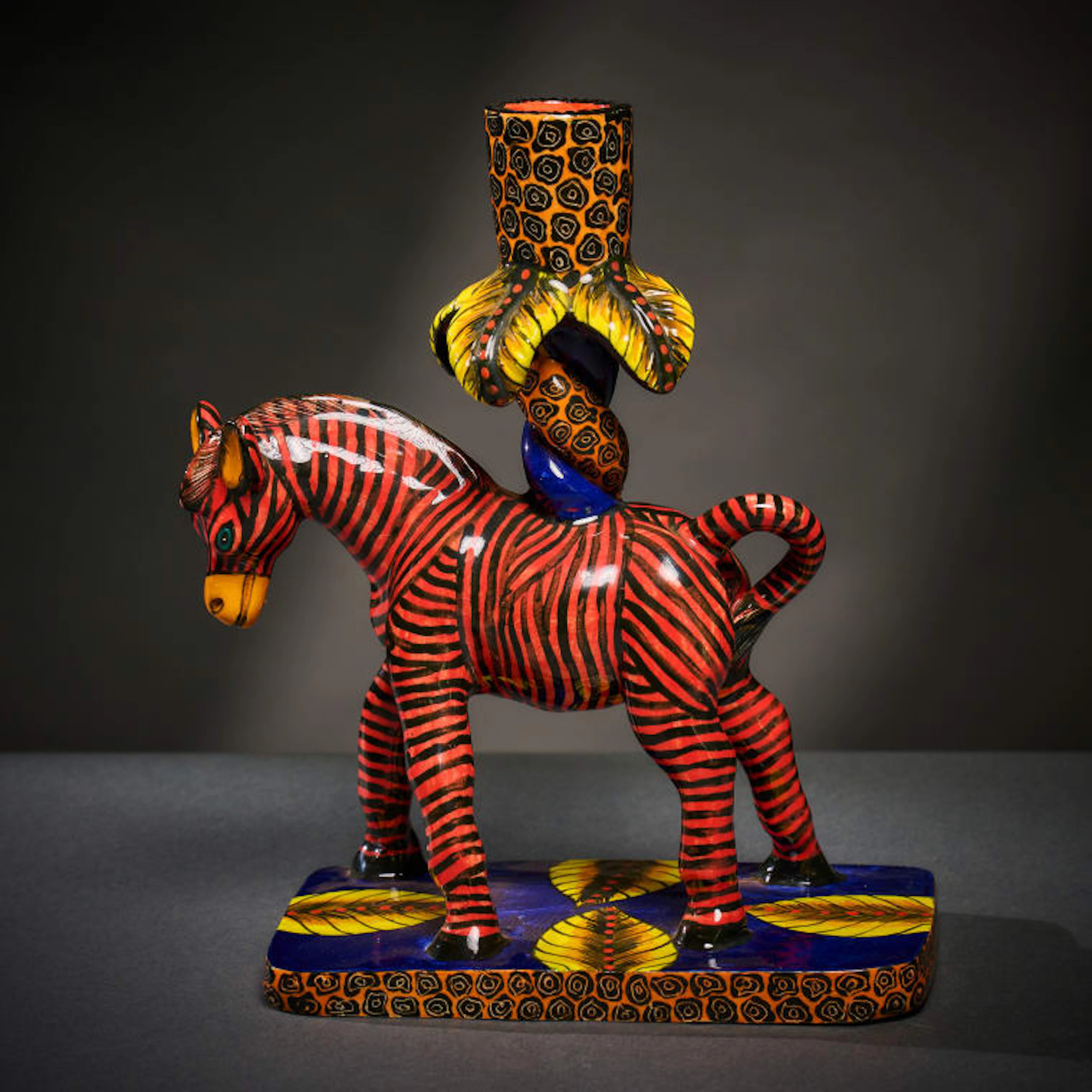 Ardmore Ceramic Studio; Red zebra candle holder
