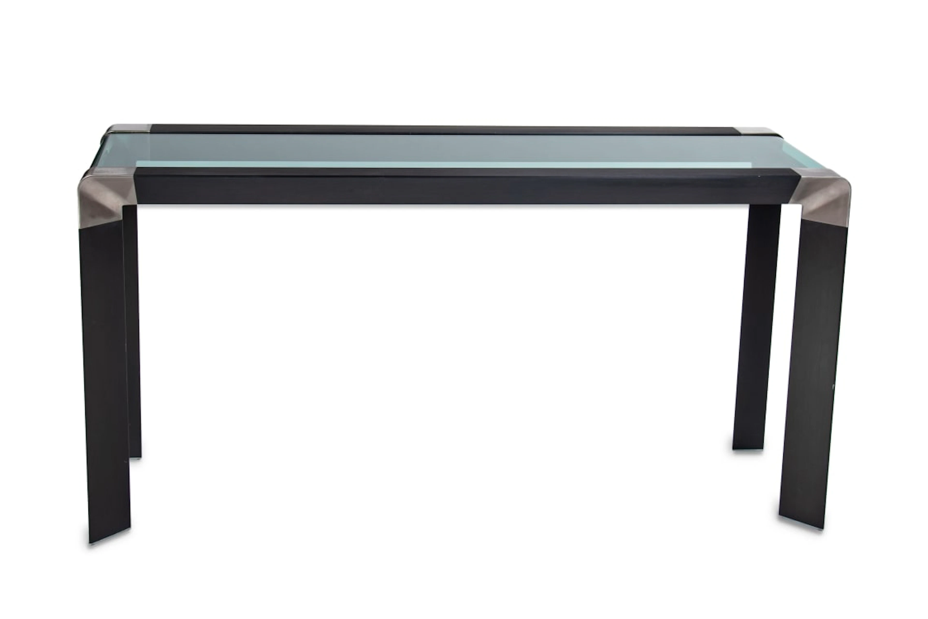 Modern glass and chrome console table, Italy