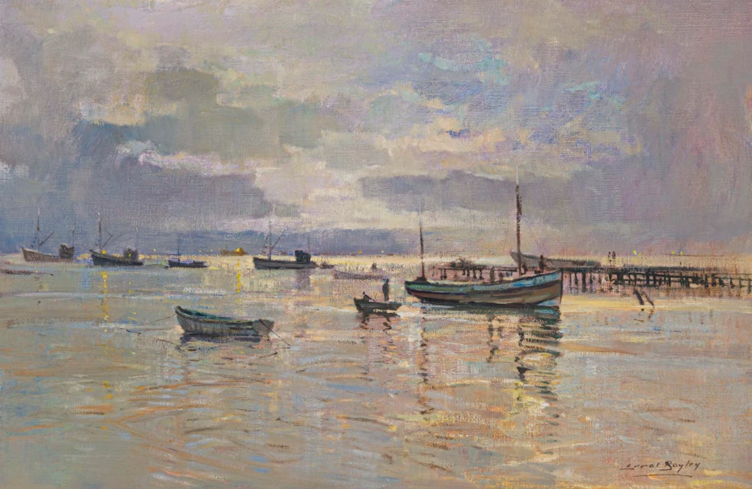 Errol Boyley; Knysna Coastal Scene with Boats