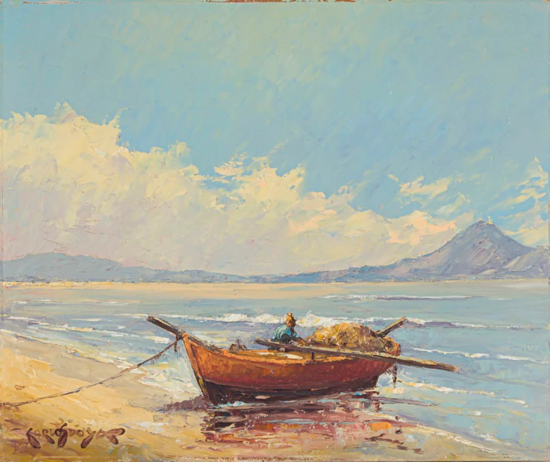 Carlo Sdoya; Fisherman and Boat