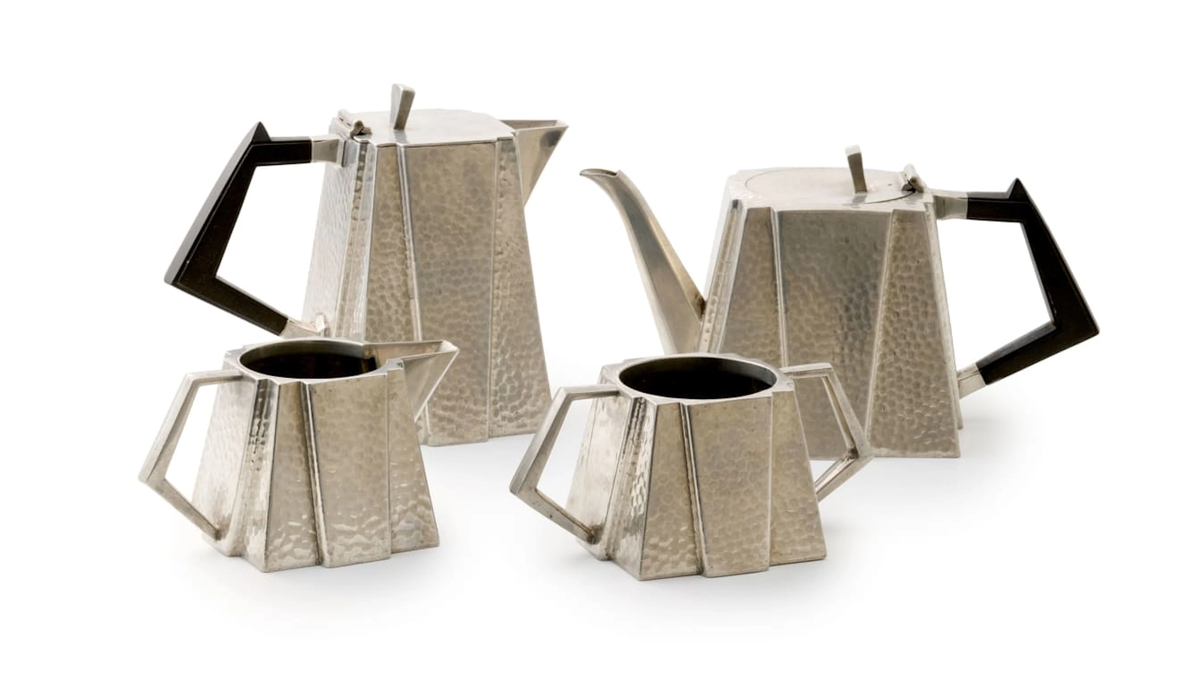 A four-piece art deco style pewter tea-set, Civic Pewter, Sheffield, c.1950s
