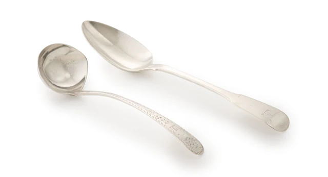 A George III Irish silver gravy ladle, Michael Keating, Dublin, 1795