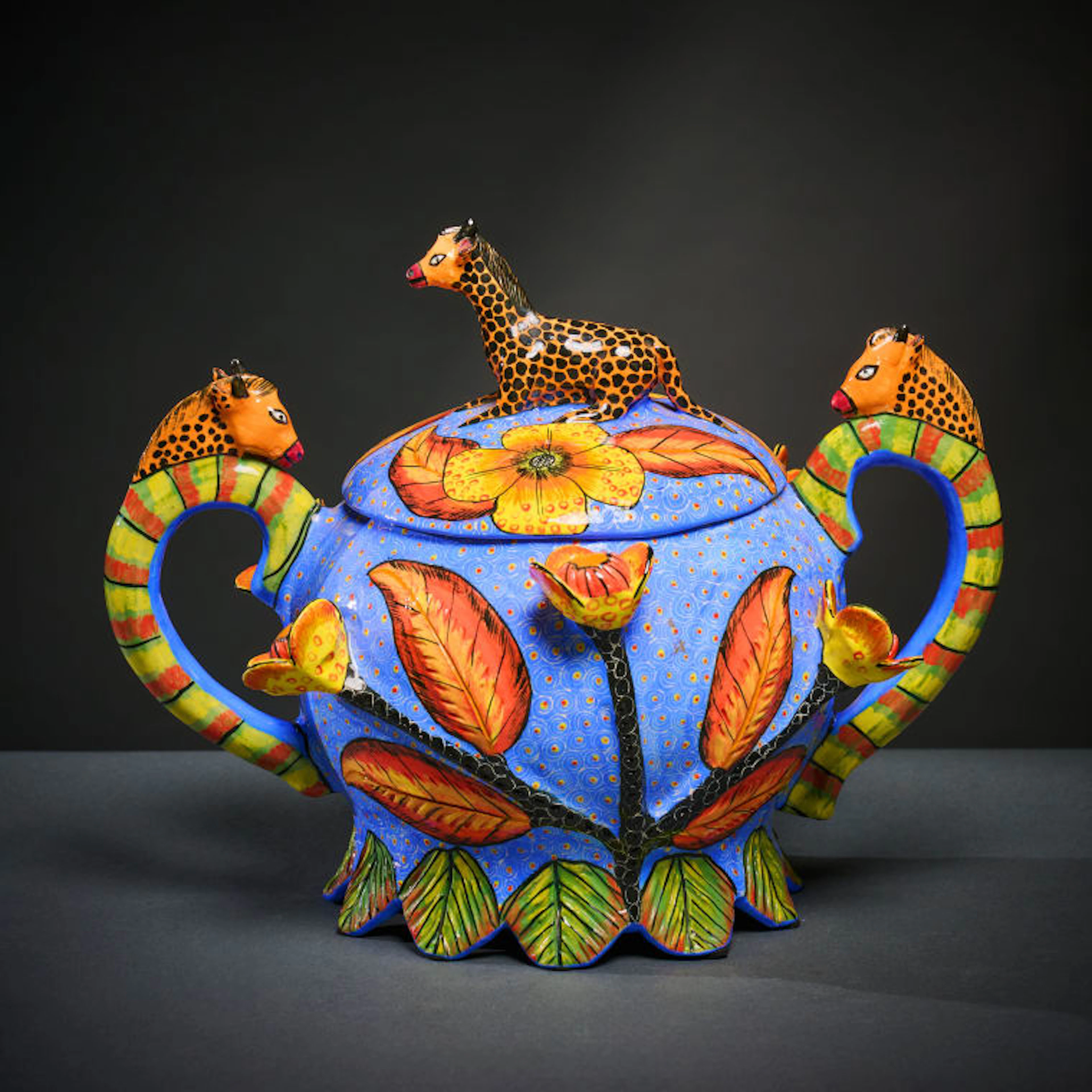 Ardmore Ceramic Studio; Giraffe and flowers lidded vessel