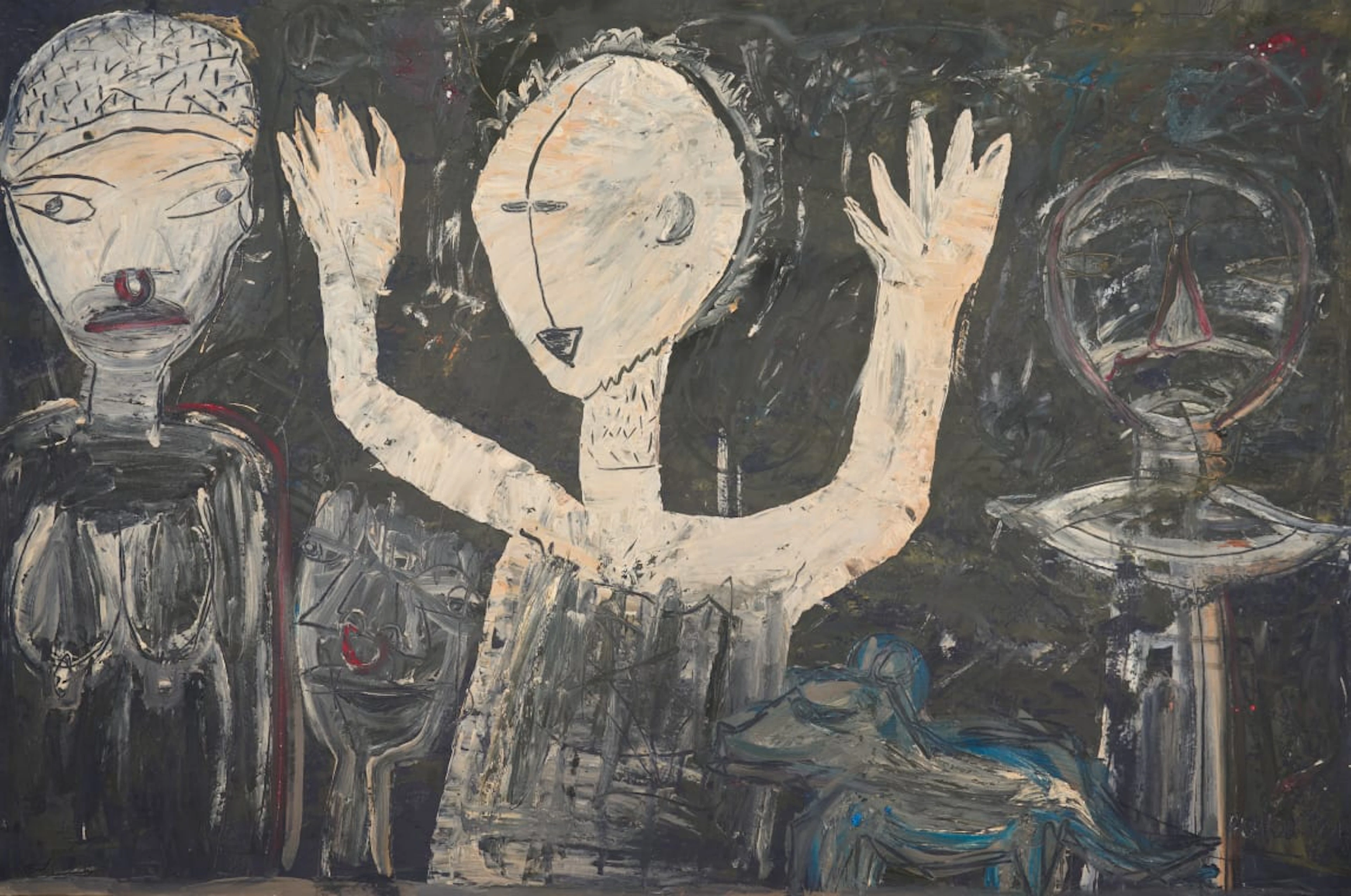 Phoka Nyokong; Arrangement in Grey, Blue, Red and Buff (Figures Anticipating