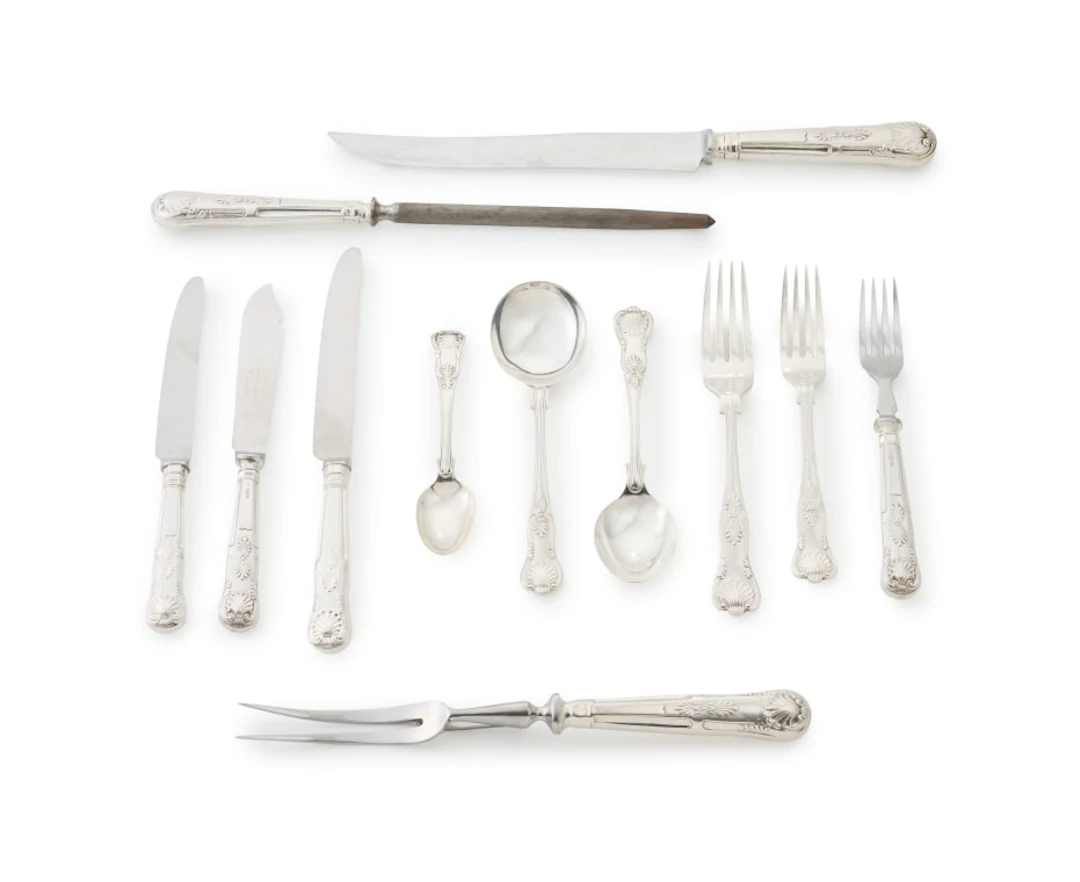 An assembled set of Elizabeth II King's pattern silver flatware, Viners