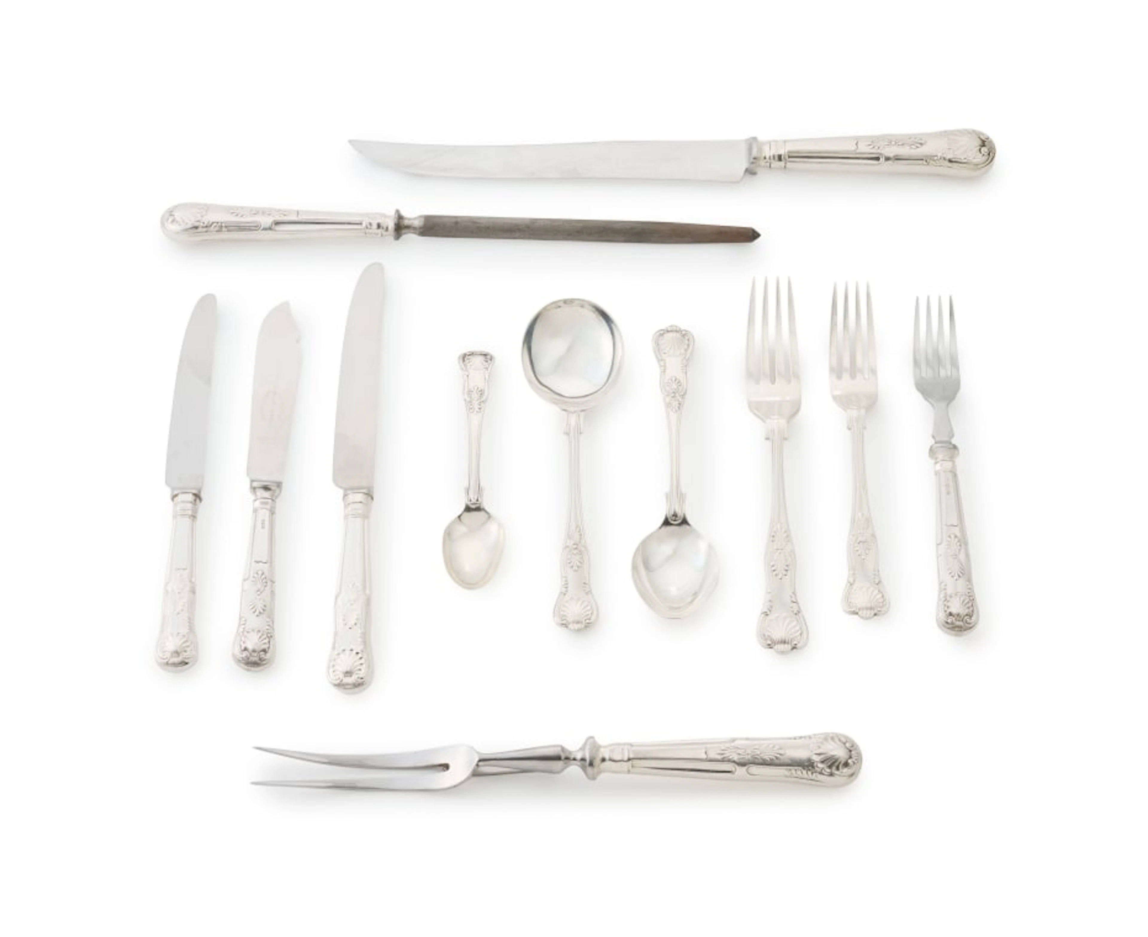 An assembled set of Elizabeth II King's pattern silver flatware, Viners