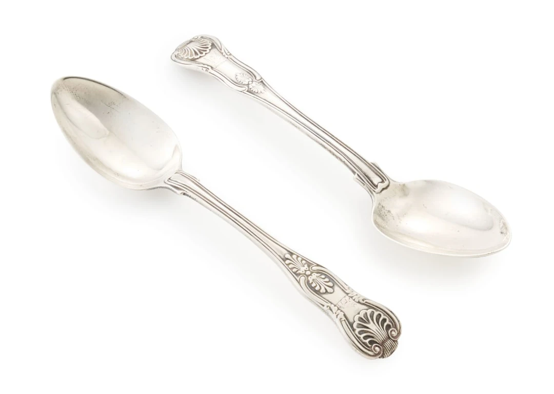 Two George IV and William IV King's pattern silver spoons, Francis