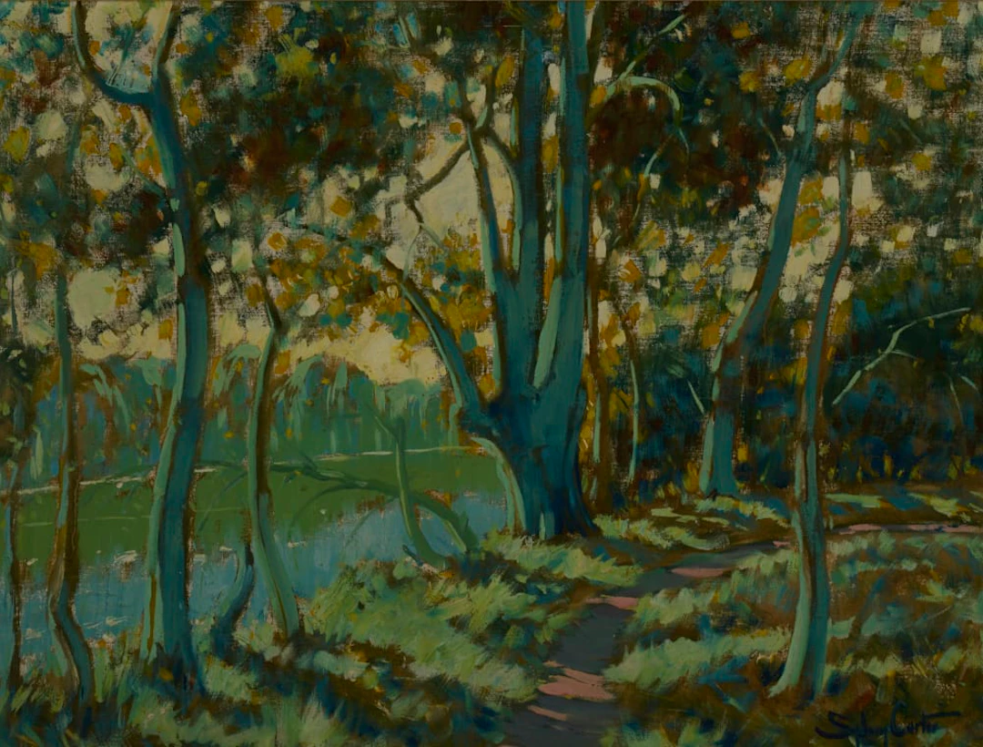 Sydney Carter; Path with Trees along a River