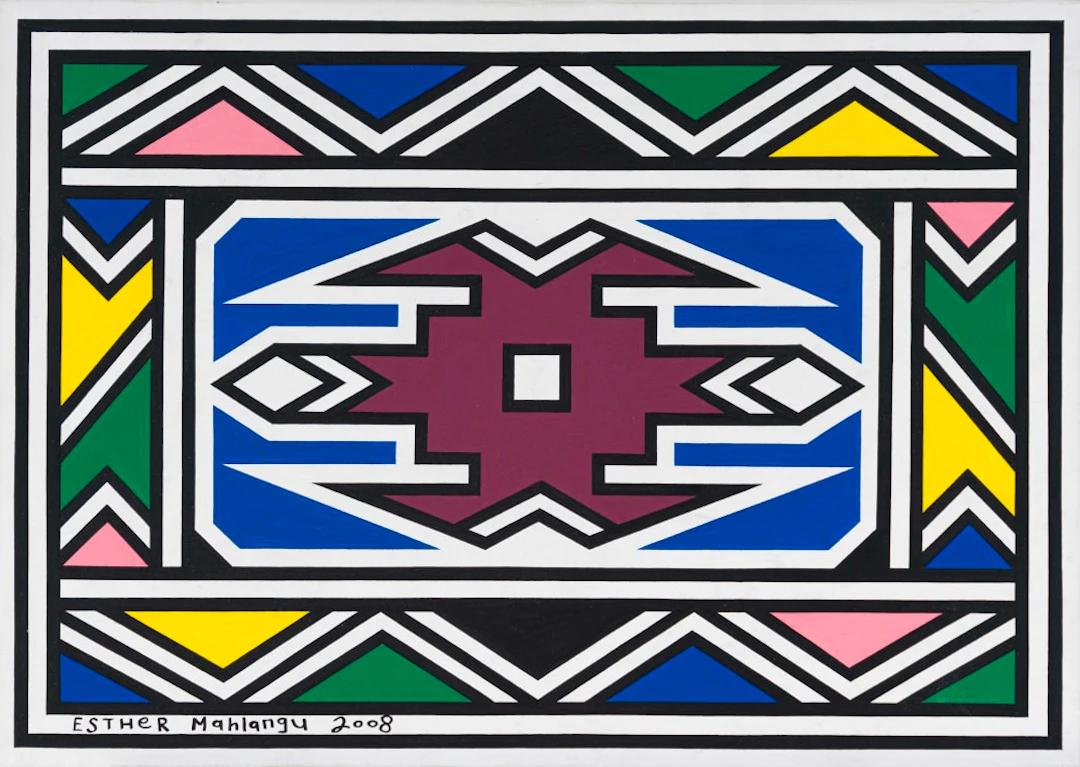 Esther Mahlangu; Untitled (Ndebele Abstract with Purple Centre)