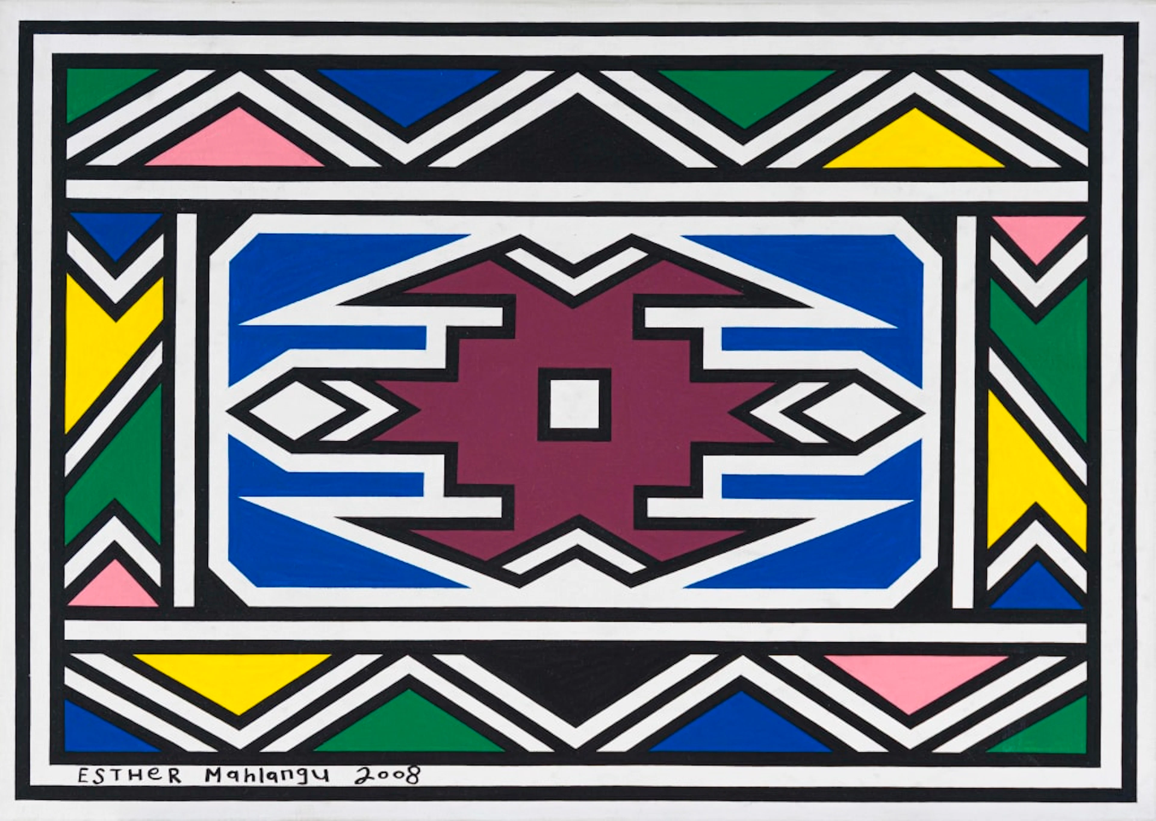 Esther Mahlangu; Untitled (Ndebele Abstract with Purple Centre)