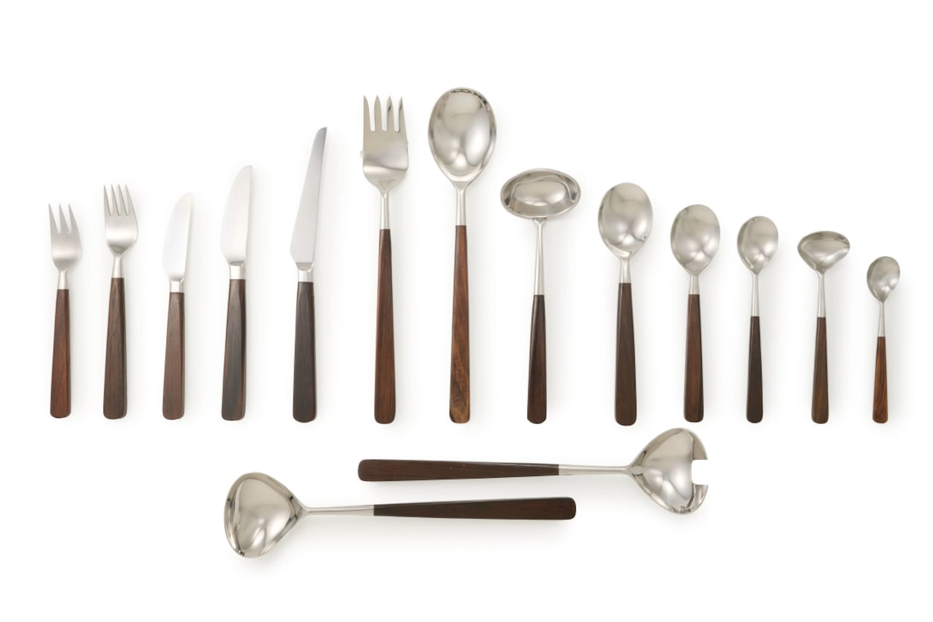 A set of 'Lion de Luxe' Rosewood and stainless steel flatware, designed