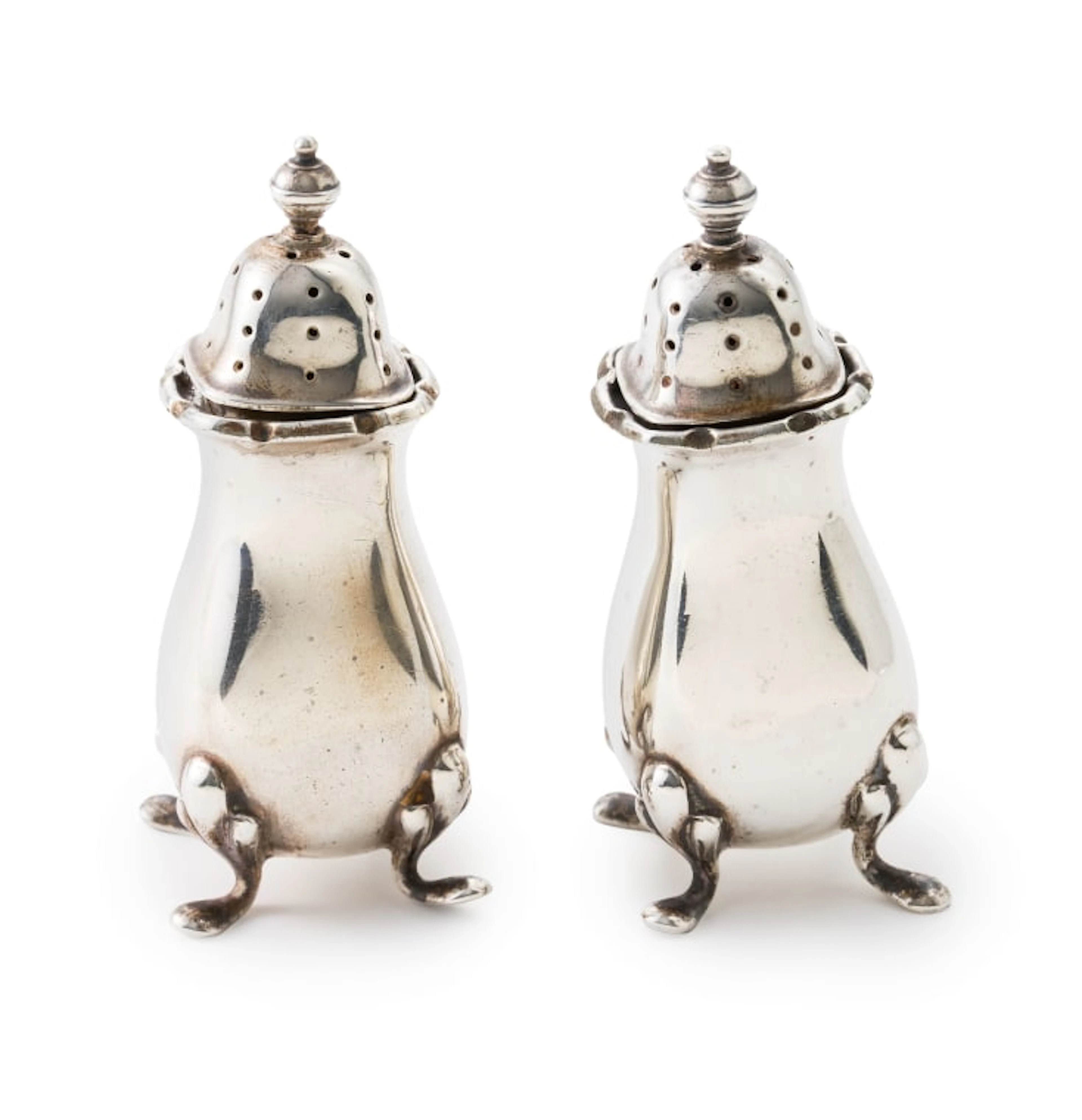 A pair of George VI silver pepperettes, Adie Brothers Ltd, Birmingham, 1948